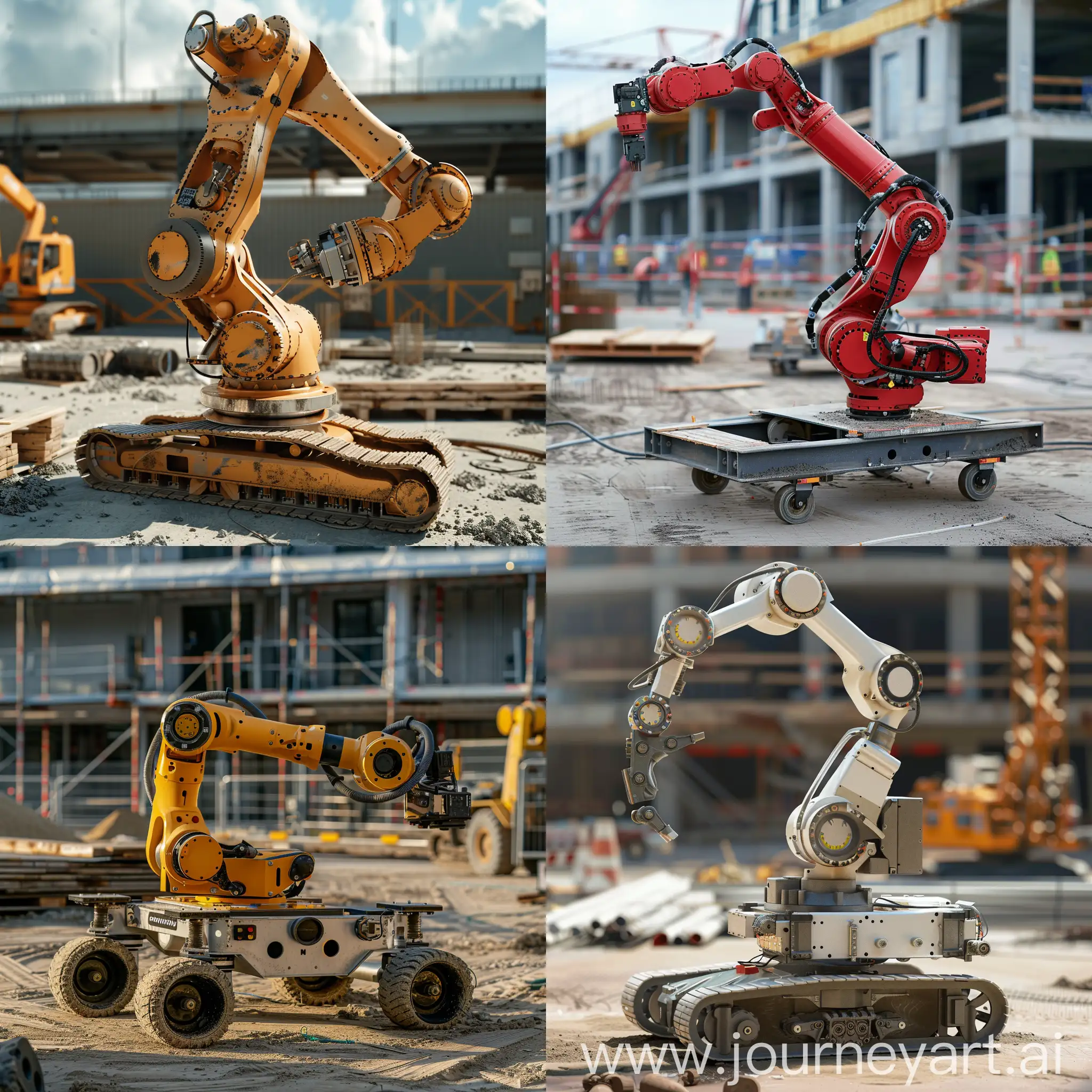 industrial robot,on a mobile base , working in construction site