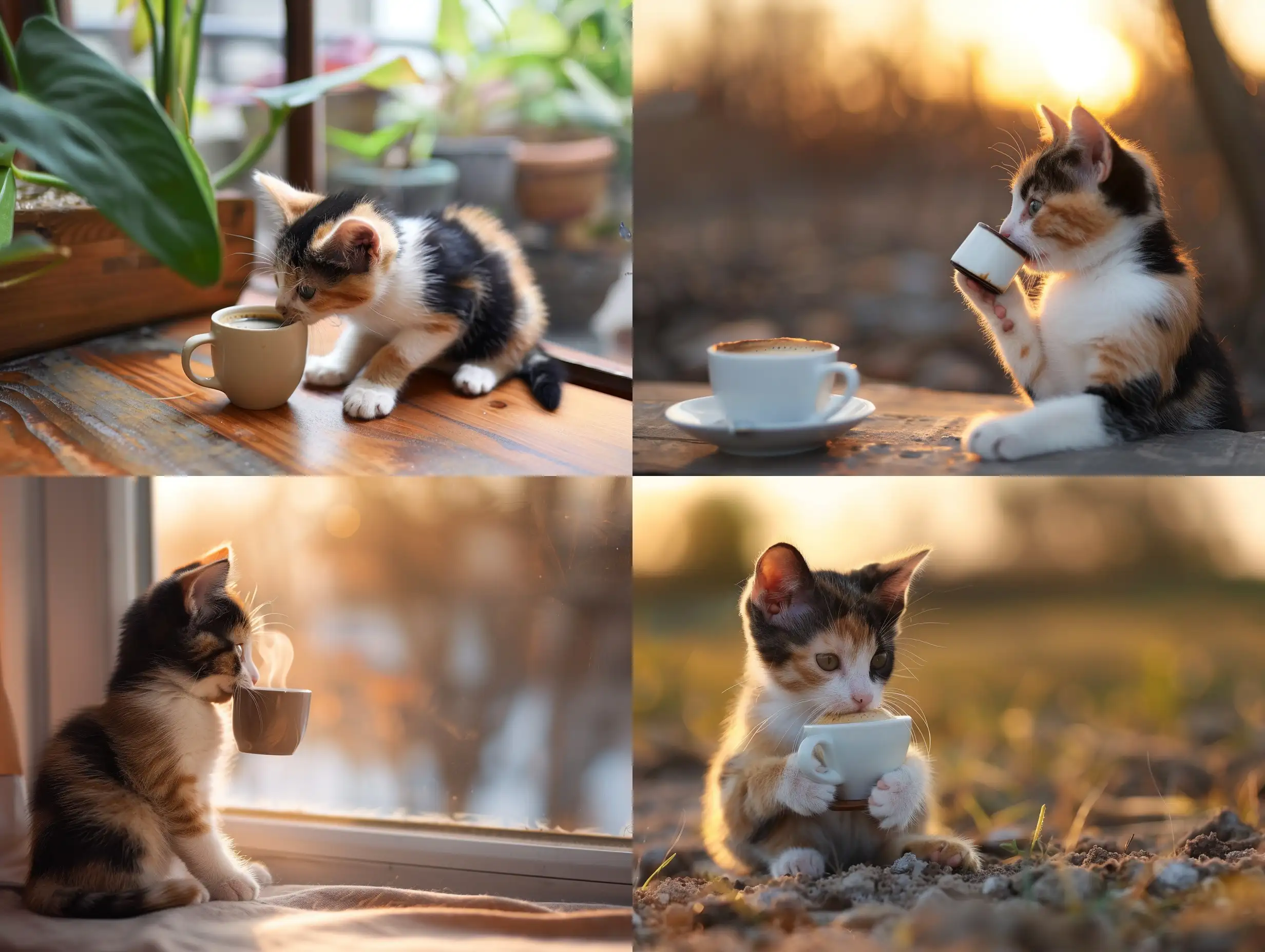 Calico-Cat-Enjoying-Dawn-Coffee-Moment