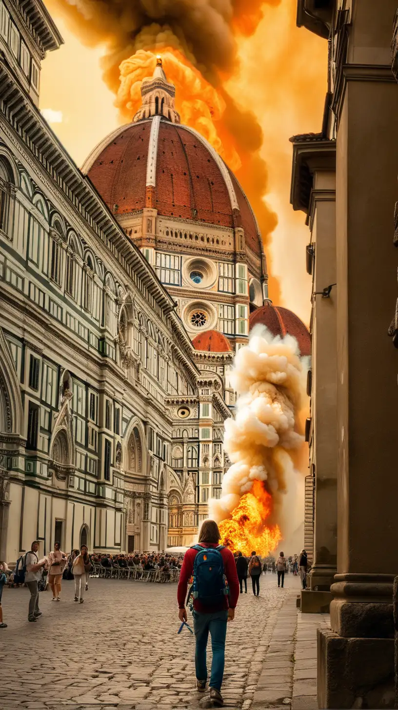 Solitary Explorer Amidst the Charred Remnants of Florence Italy