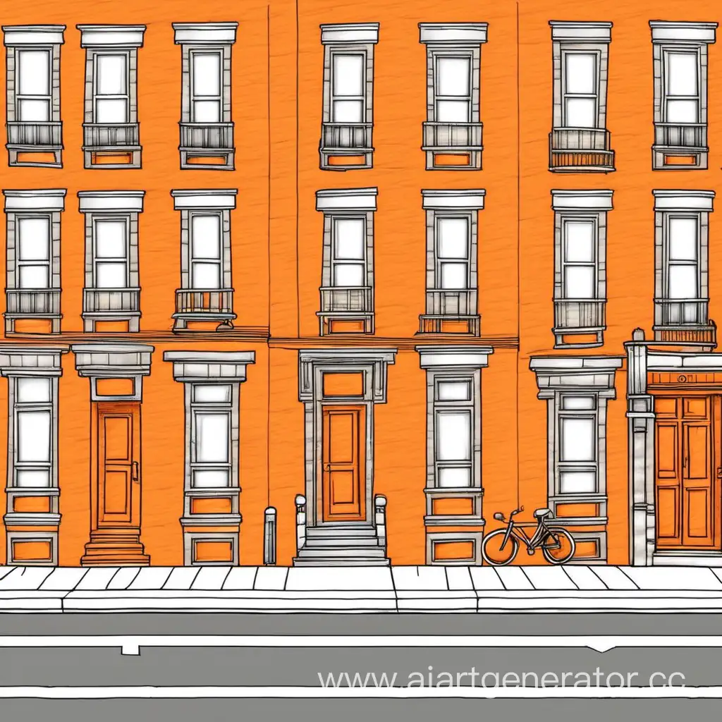 сгенерируй нарисованный карандашом улицу в 2д с ораньжевыми окнами  