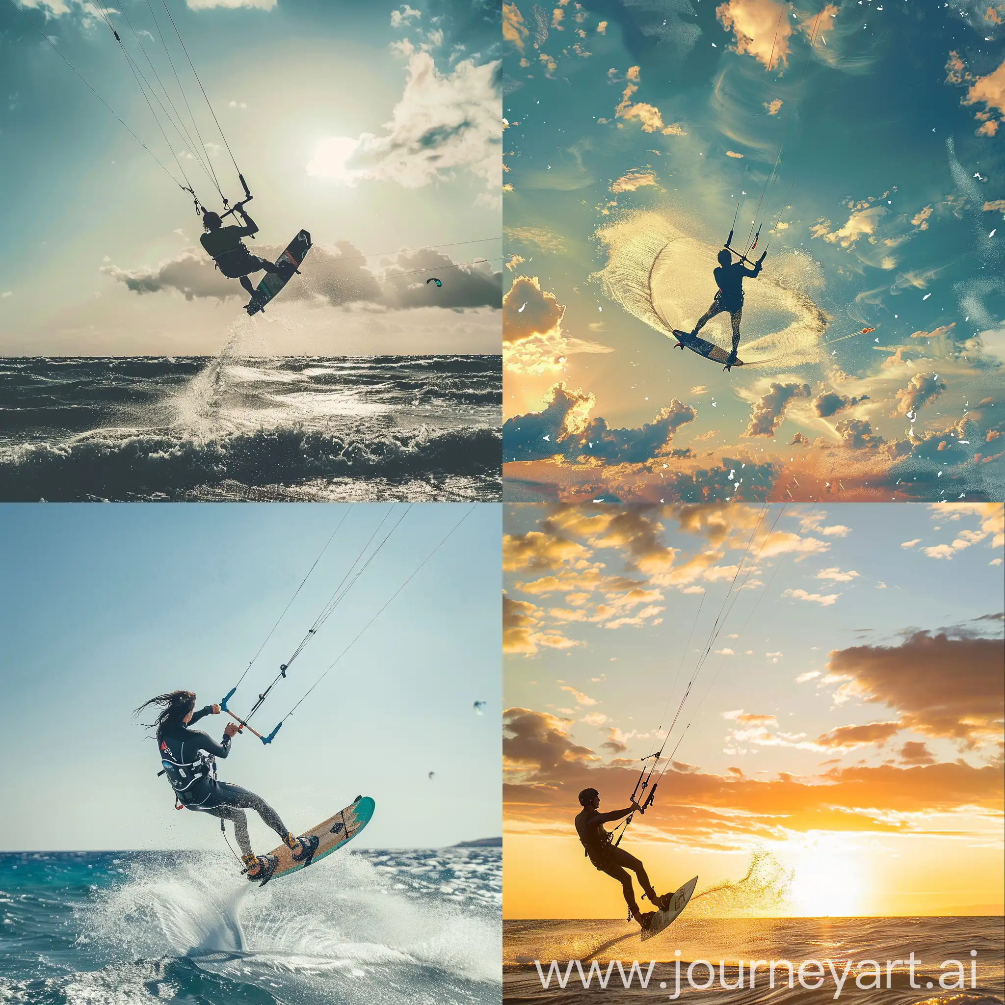 create an image with a person doing kitesurf