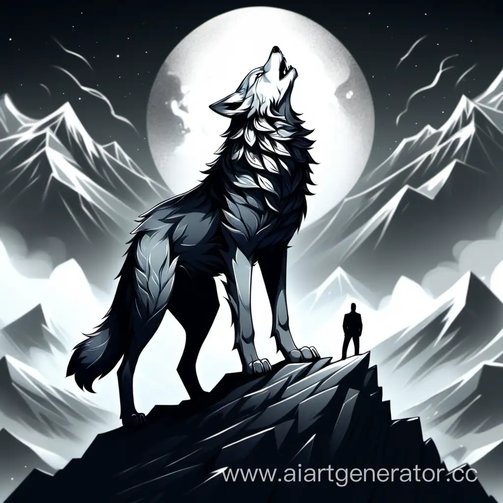 Нарисуй волк где волк стоит на вершине горы
