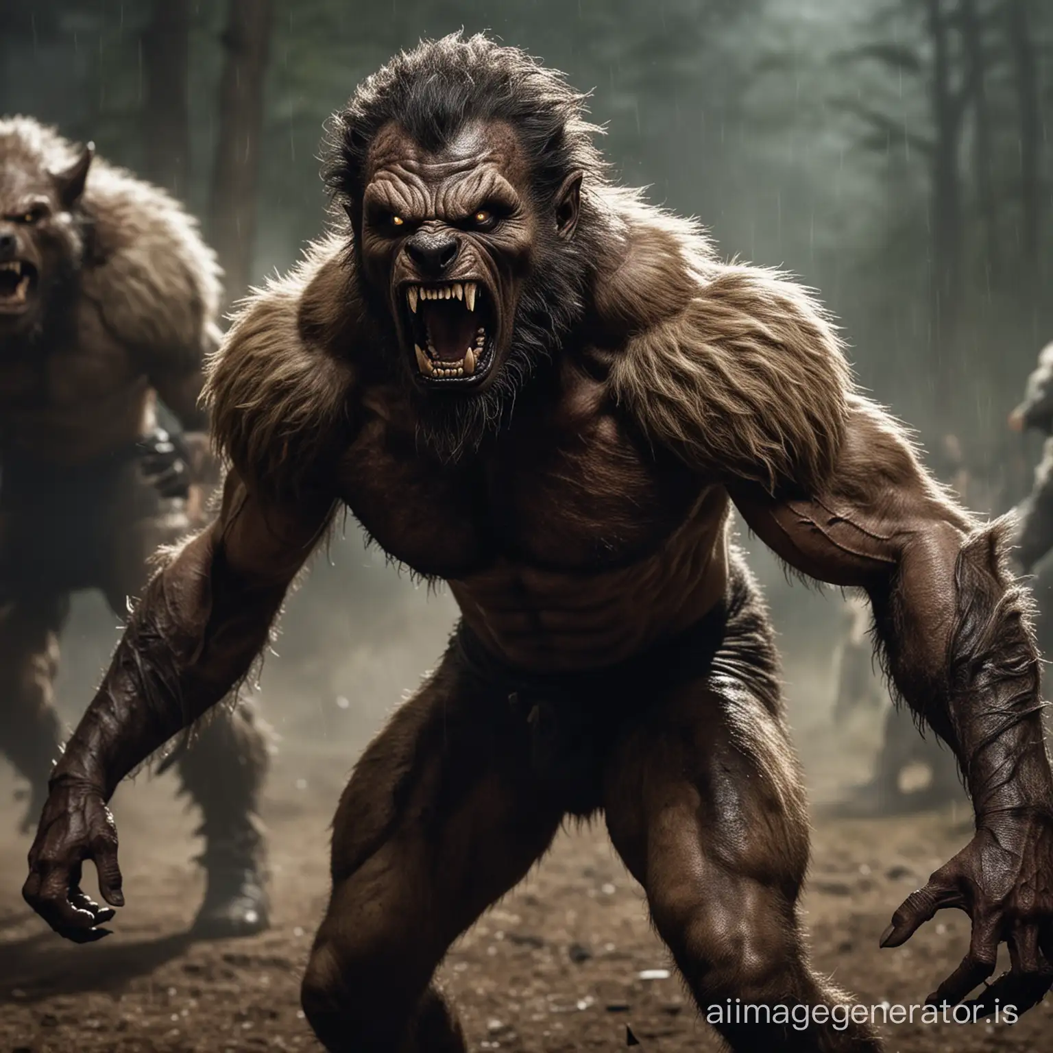 American football players 50% through transforming into werewolves after they are attacked by a werewolf