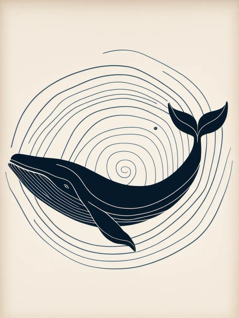 Whale Abstract Art Print Geometric Minimalist Design Inspired by Vintage Lithography