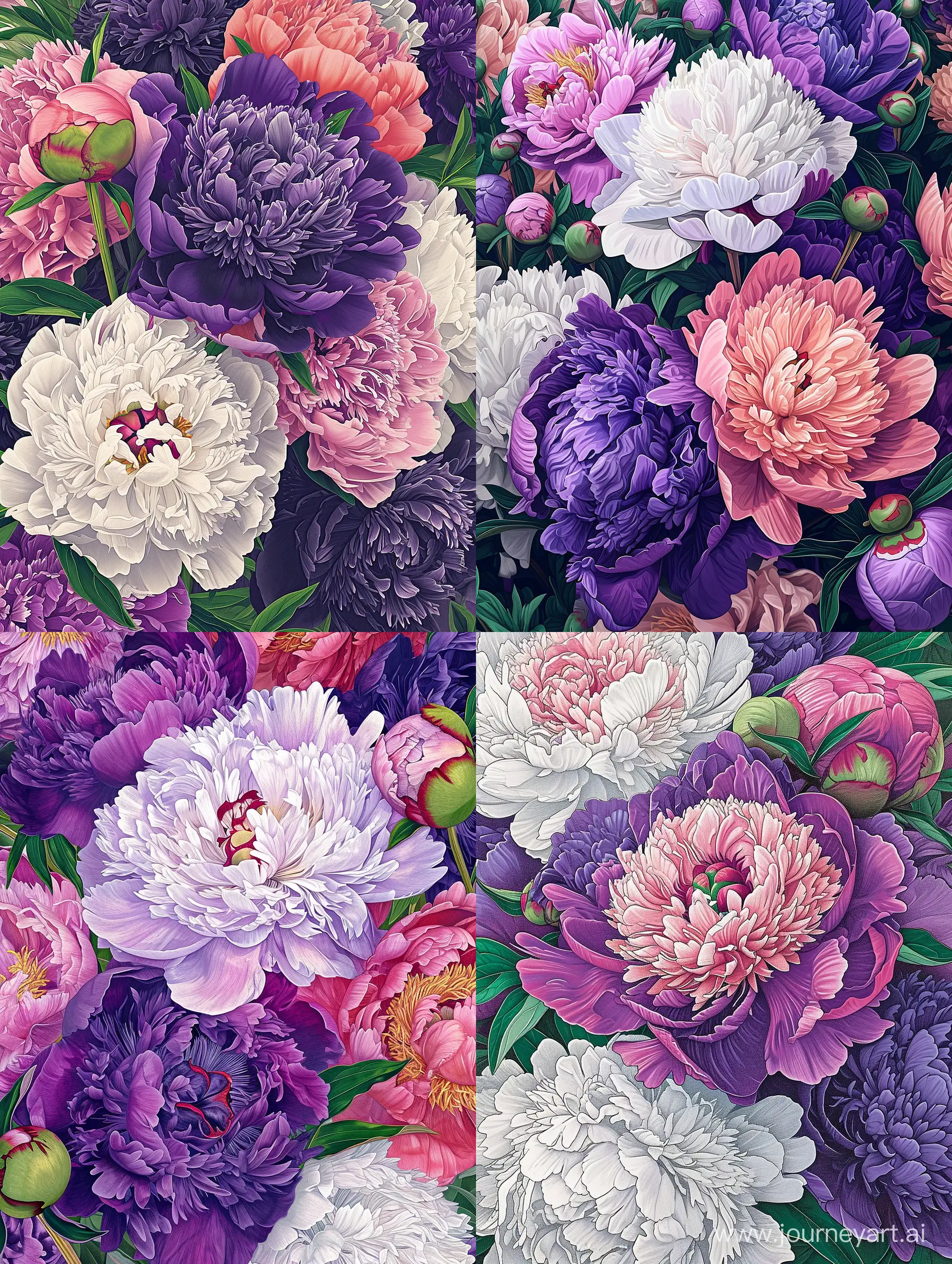 Exquisite-HyperRealistic-Risograph-Art-Blooming-Peonies-in-William-Morris-Style