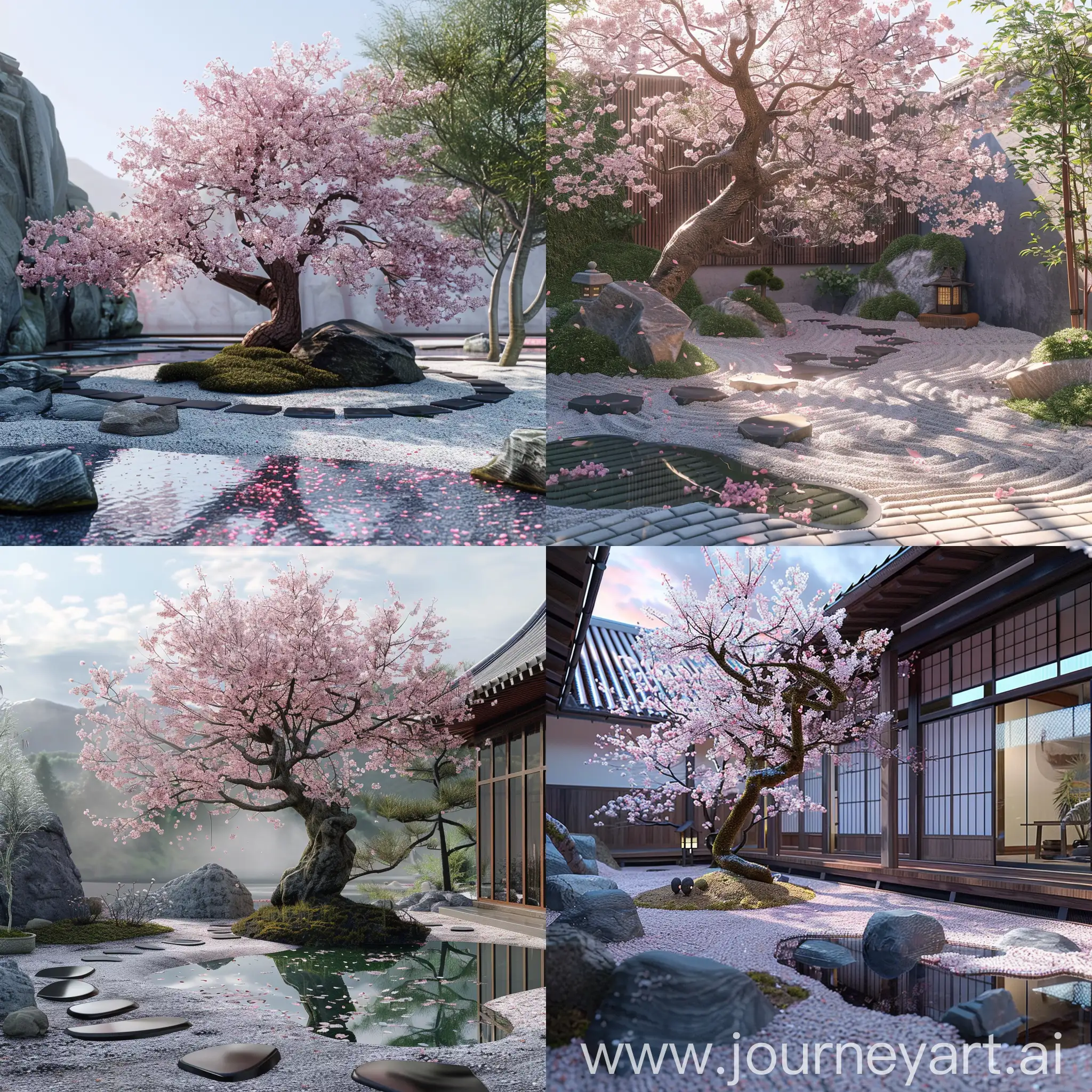 A tranquil Zen garden with a cherry blossom tree –seed 42 –s 200 –c 50