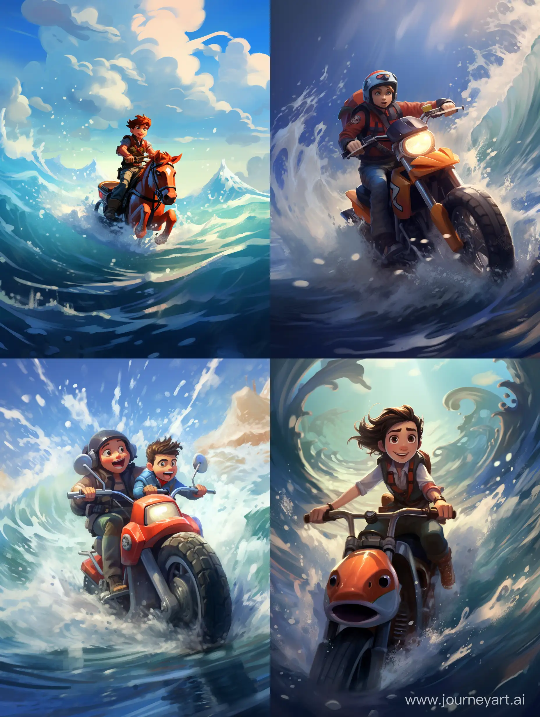 Riding in the rough water was an adventure. Pixar style 