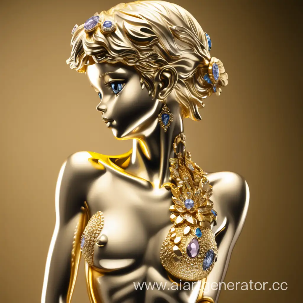 Golden-Statue-of-a-Graceful-Girl-with-Gemstone-Hair-and-Eyes