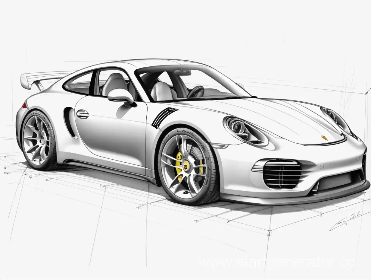 very nice sketch of a porsche, design, sketch, prototype, technical drawing