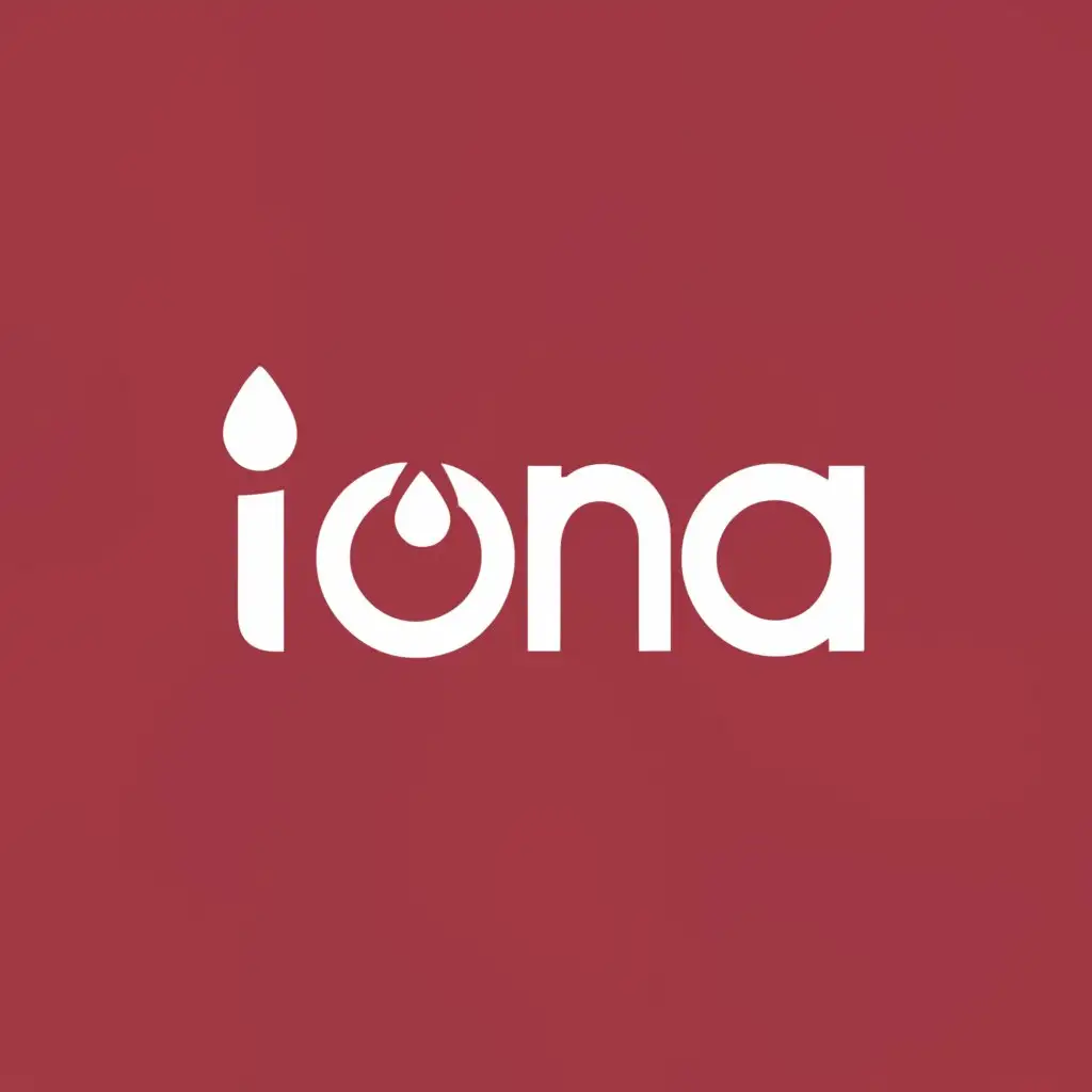 a logo design,with the text "IONA", main symbol:Drop,Minimalistic,clear background