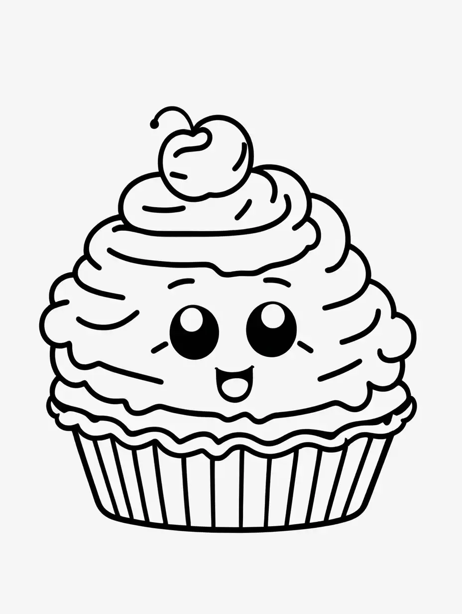 coloring book, cartoon drawing, clean black and white, single line, white background, large cute pie, emoji