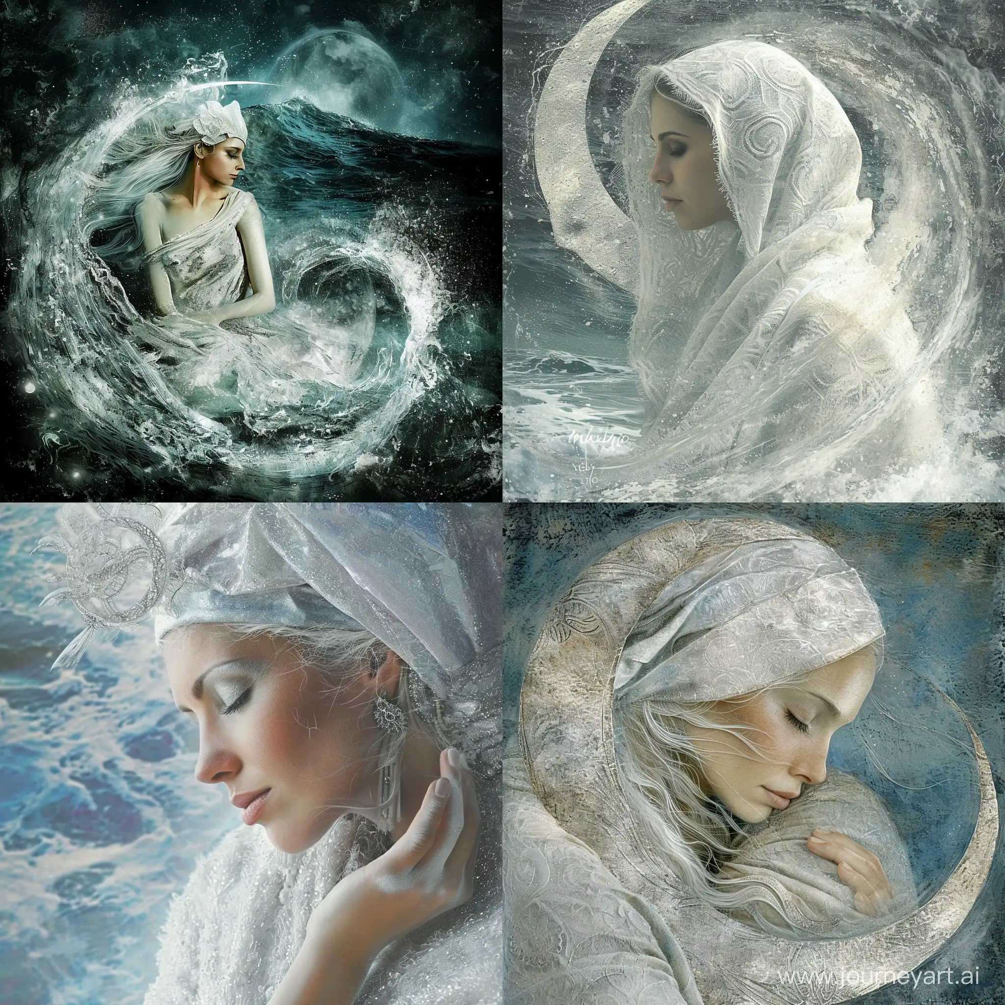The white Cancer woman is a lunar guardian, enveloped in the silvery glow of moonlight. Embracing the emotional depths, they create cosmic ebbs and flows and become a celestial ocean whispering universal secrets. In the mystical waters, Cancer is a cosmic oracle, reading the celestial currents and guiding others through cosmic mysteries