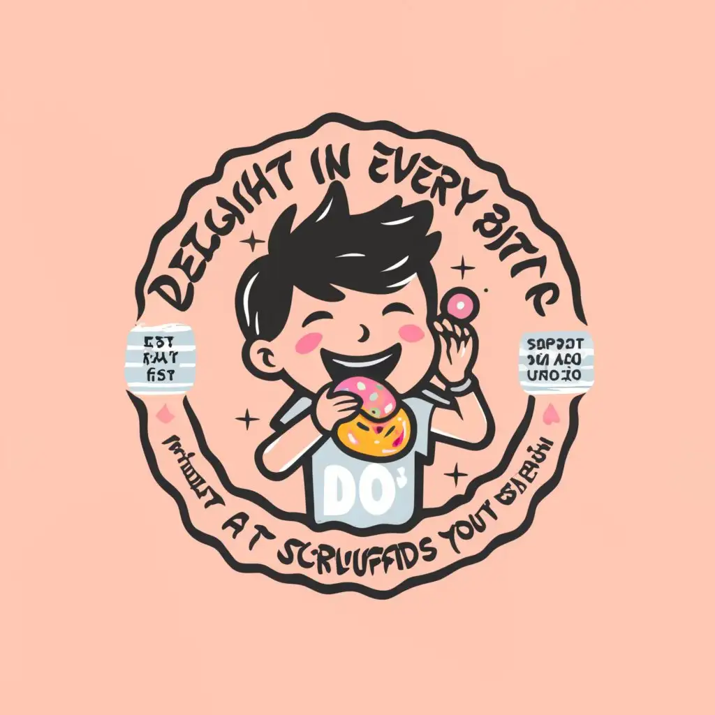 a logo design,with the text "Delight in Every Bite at Jao's!", main symbol:a boy eating donut,Minimalistic,clear background