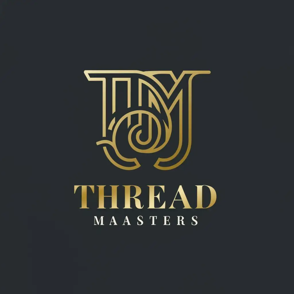 logo, TM in Abstract luxurious letters, with the text "Thread Masters", typography