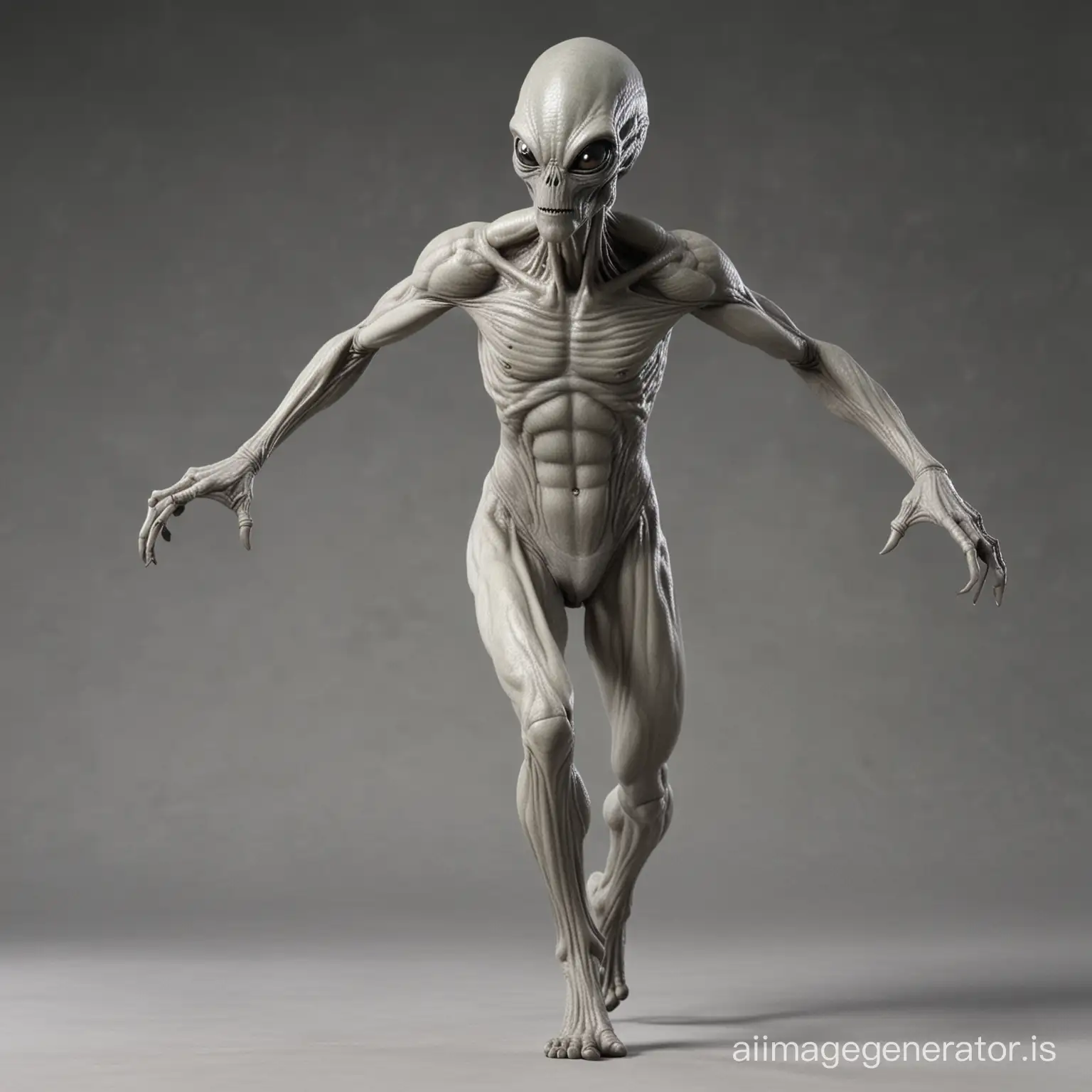 grey alien running to the right full body