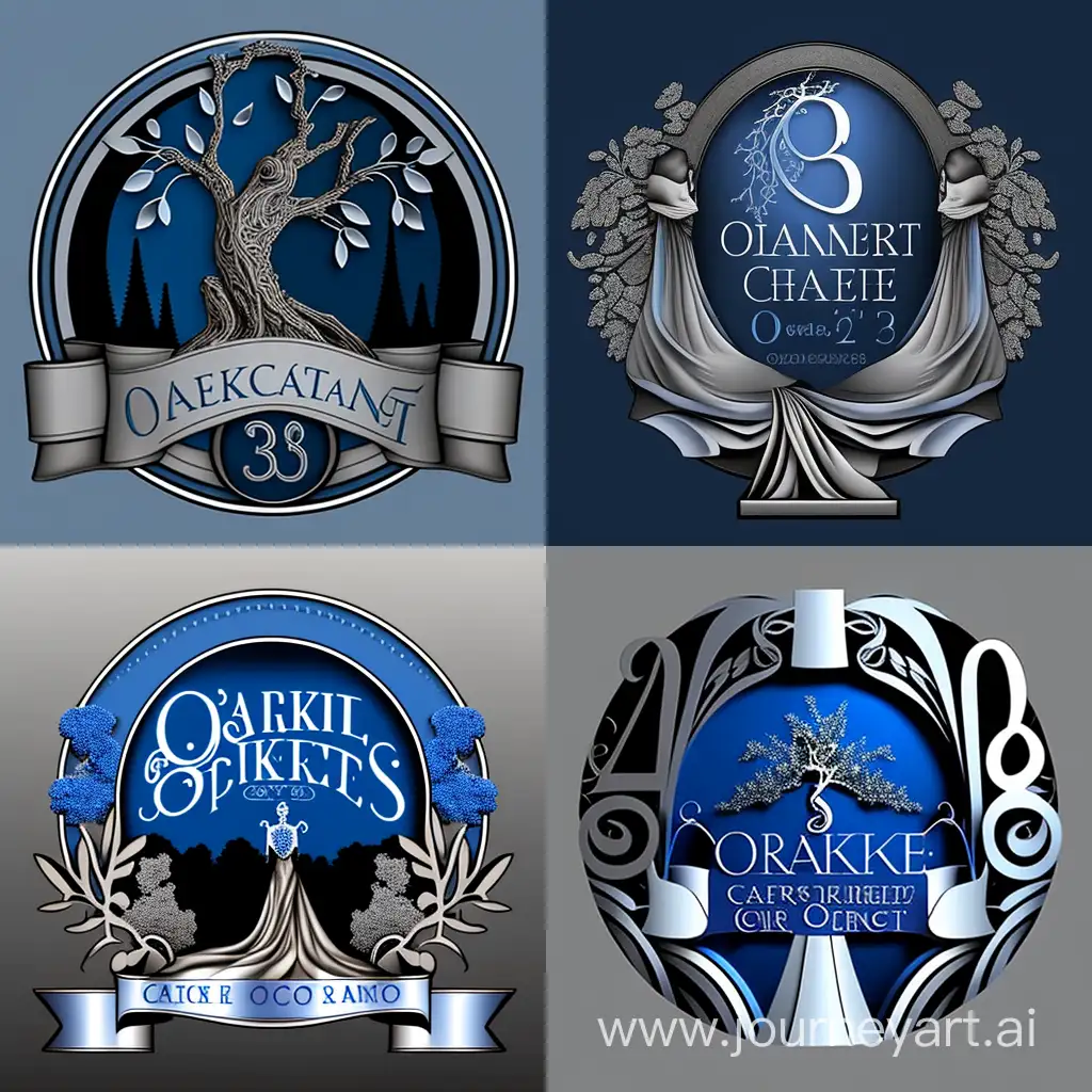 create logo for Oakcrest High school 2023 prom.  theme is enchanted evening.  blue and gray are the main colors.  logo is is 3d
