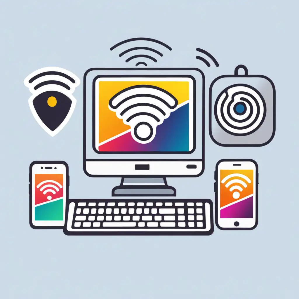 Secure ELearning Computer Router and Smartphone Icons for WiFi Safety