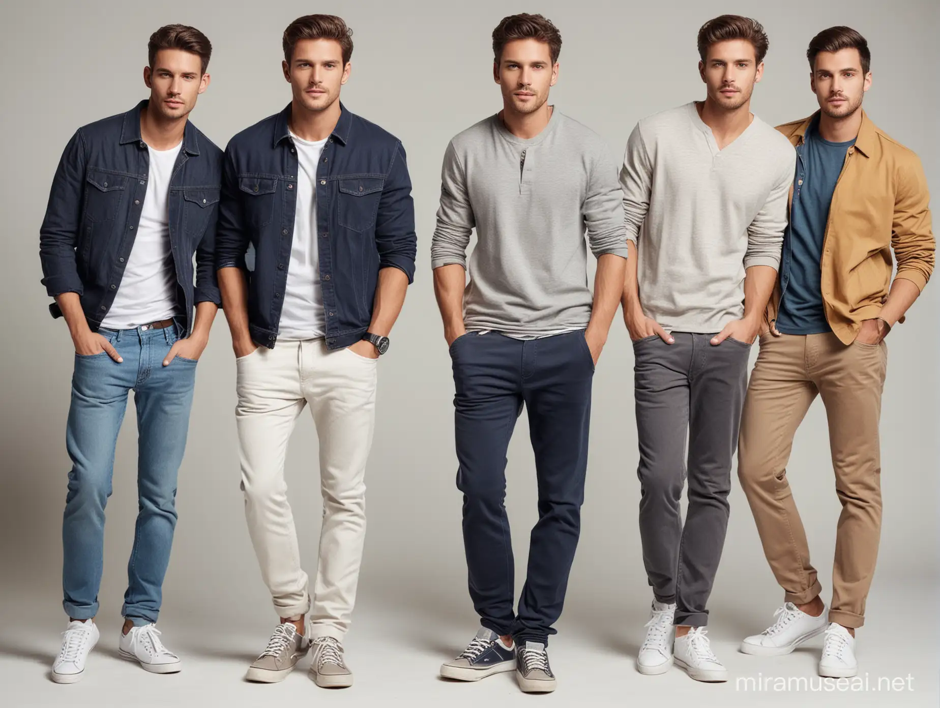4 men models in casual wear