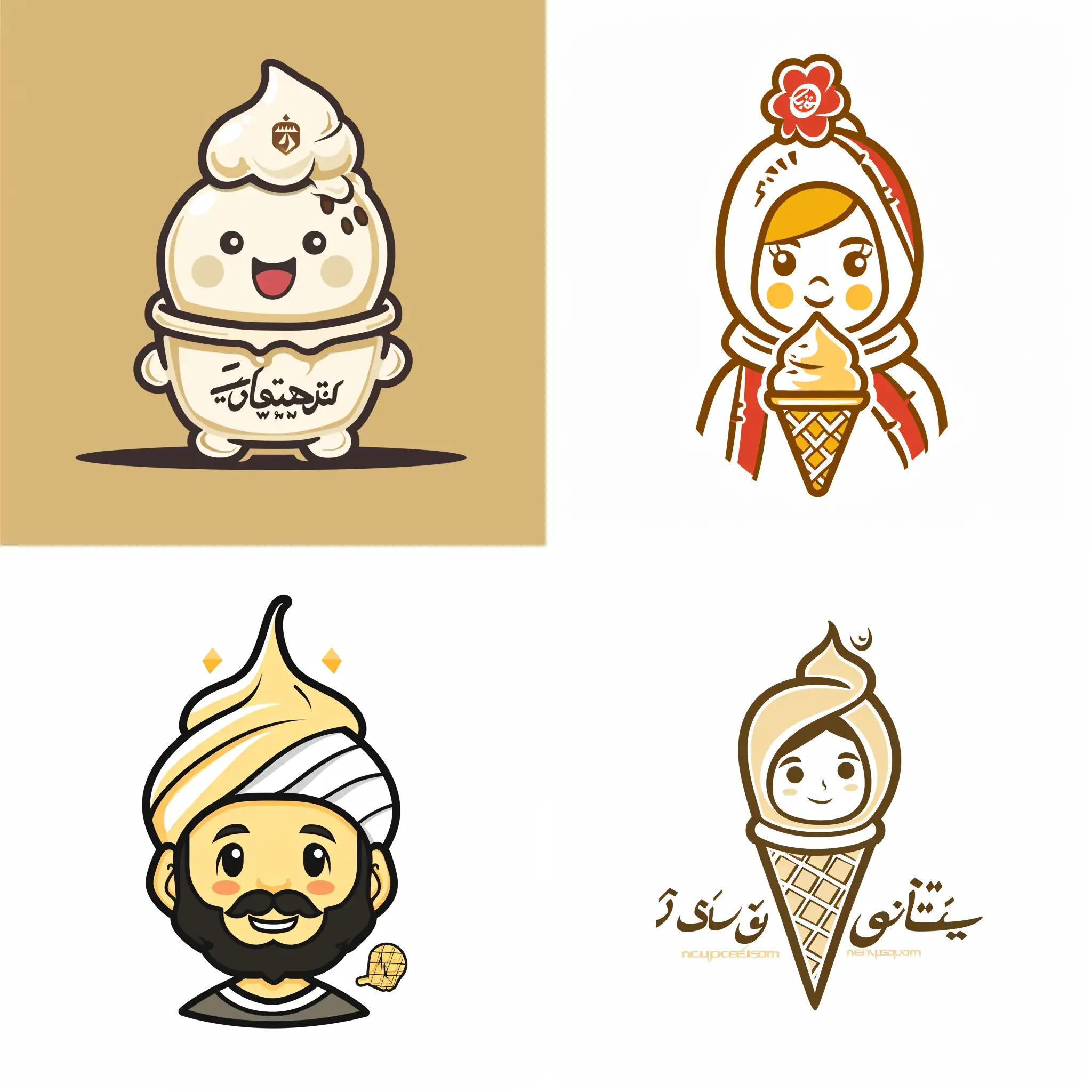 Luxurious-Traditional-Persian-Ice-Cream-Mascot-Logo-in-Minimal-Line-Art-Style