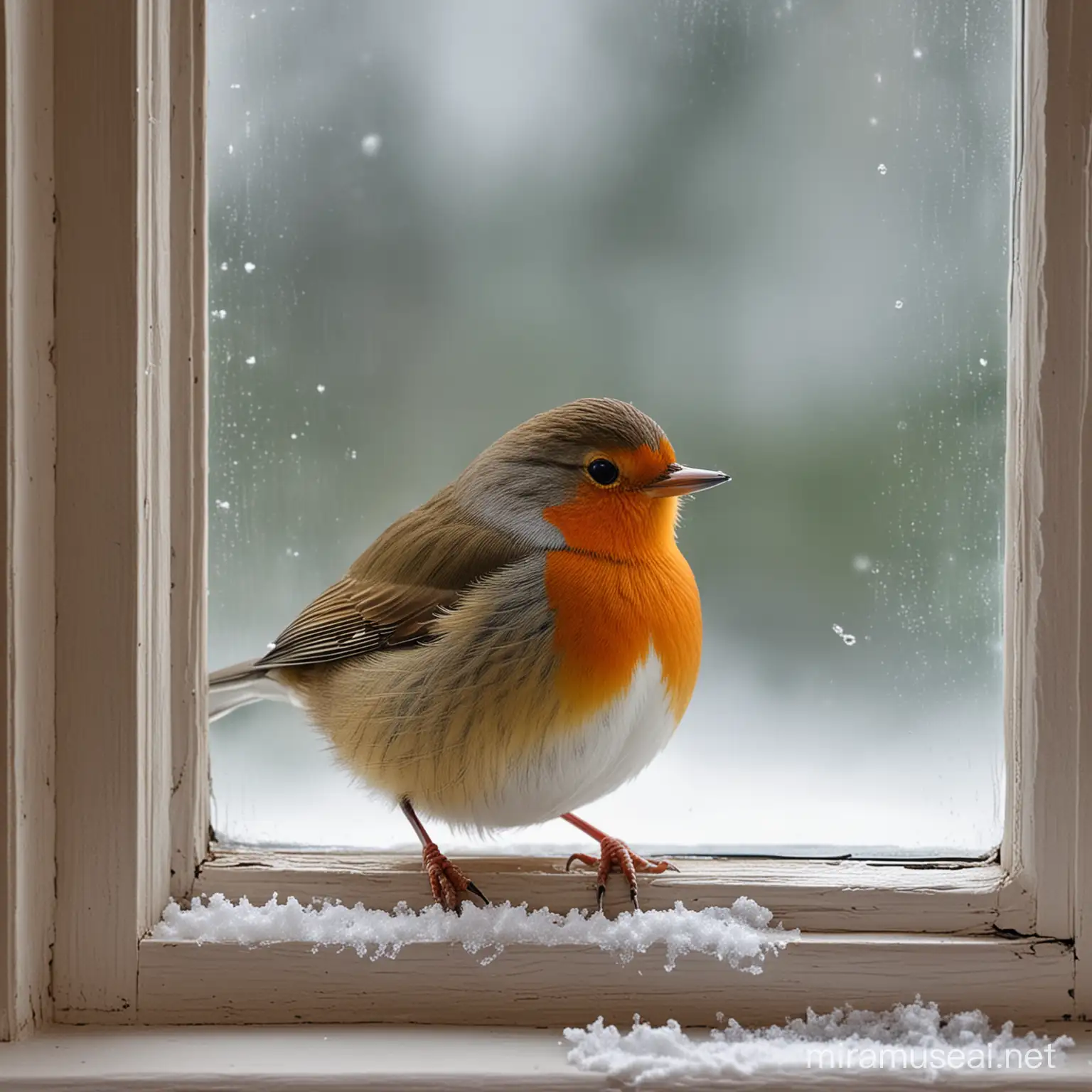 Winter Bird Watching at a Snowy Cottage