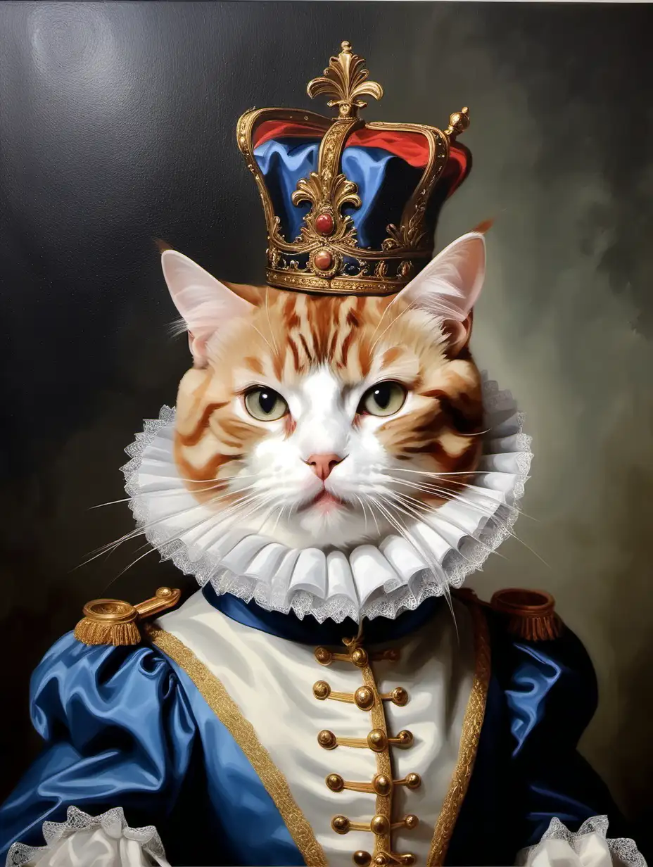 high quality oil painting, cat dressed as french royalty
