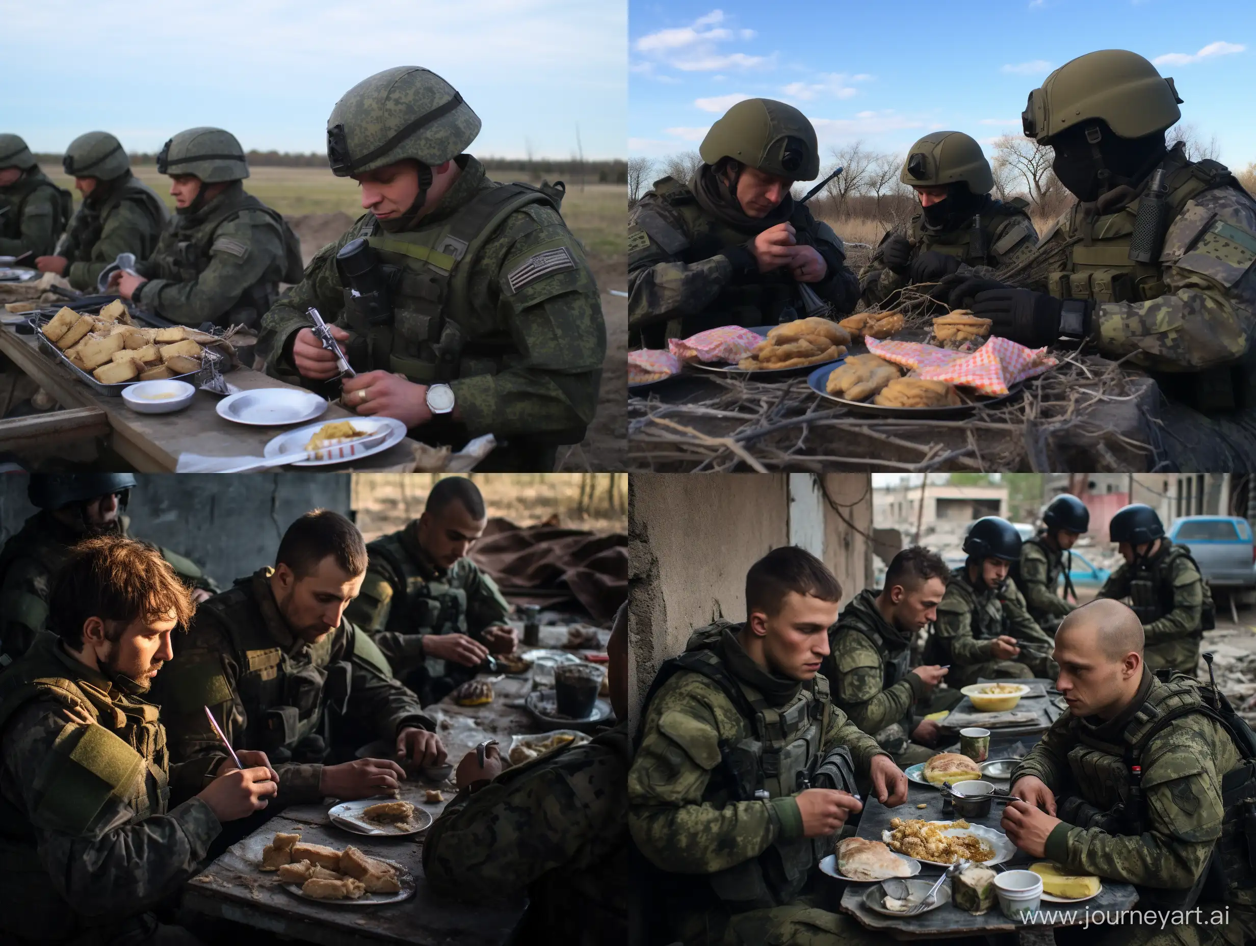 Ukrainian-Soldiers-Sharing-a-Battle-Meal-in-Donbass-City