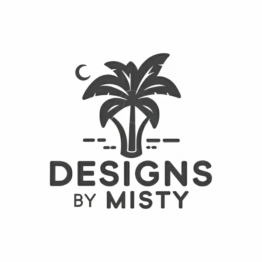 a logo design,with the text "Designs by misty", main symbol:Palm tree,Moderate,be used in Travel industry,clear background