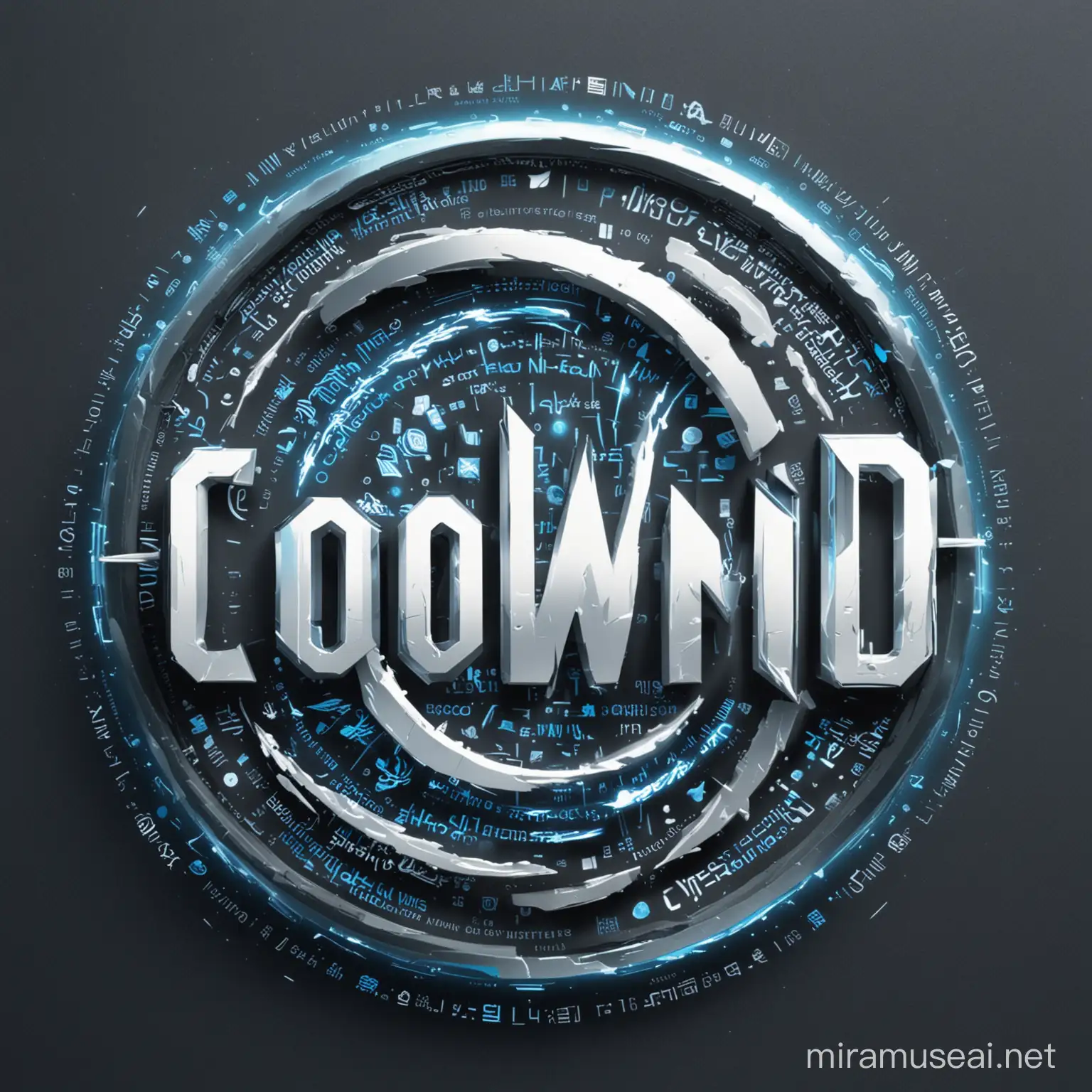 包含Coolwind这个单词的logo，带有风元素，并且含有网络空间黑客元素

