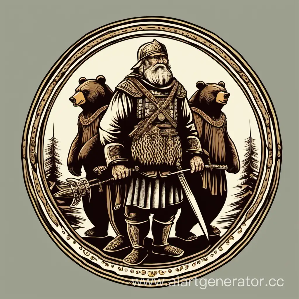 старорусский воин с двумя медведями, лого, вектор