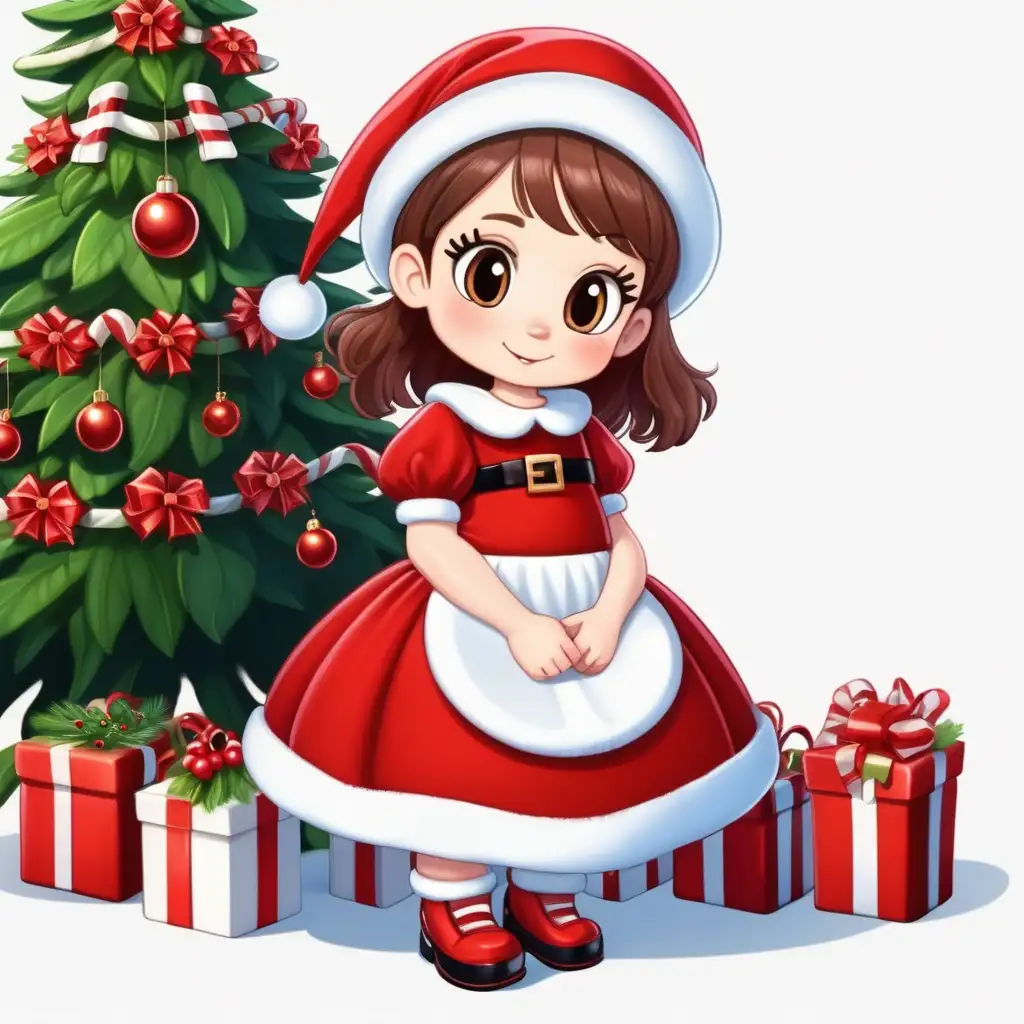Adorable English Girl in Festive Christmas Cartoon Dress