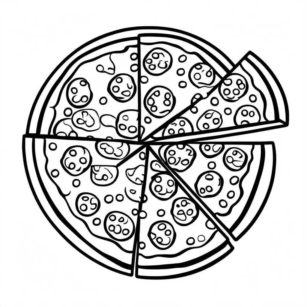 Create a bold and clean line drawing of a pizza . without any background, Coloring Page, black and white, line art, white background, Simplicity, Ample White Space. The background of the coloring page is plain white to make it easy for young children to color within the lines. The outlines of all the subjects are easy to distinguish, making it simple for kids to color without too much difficulty