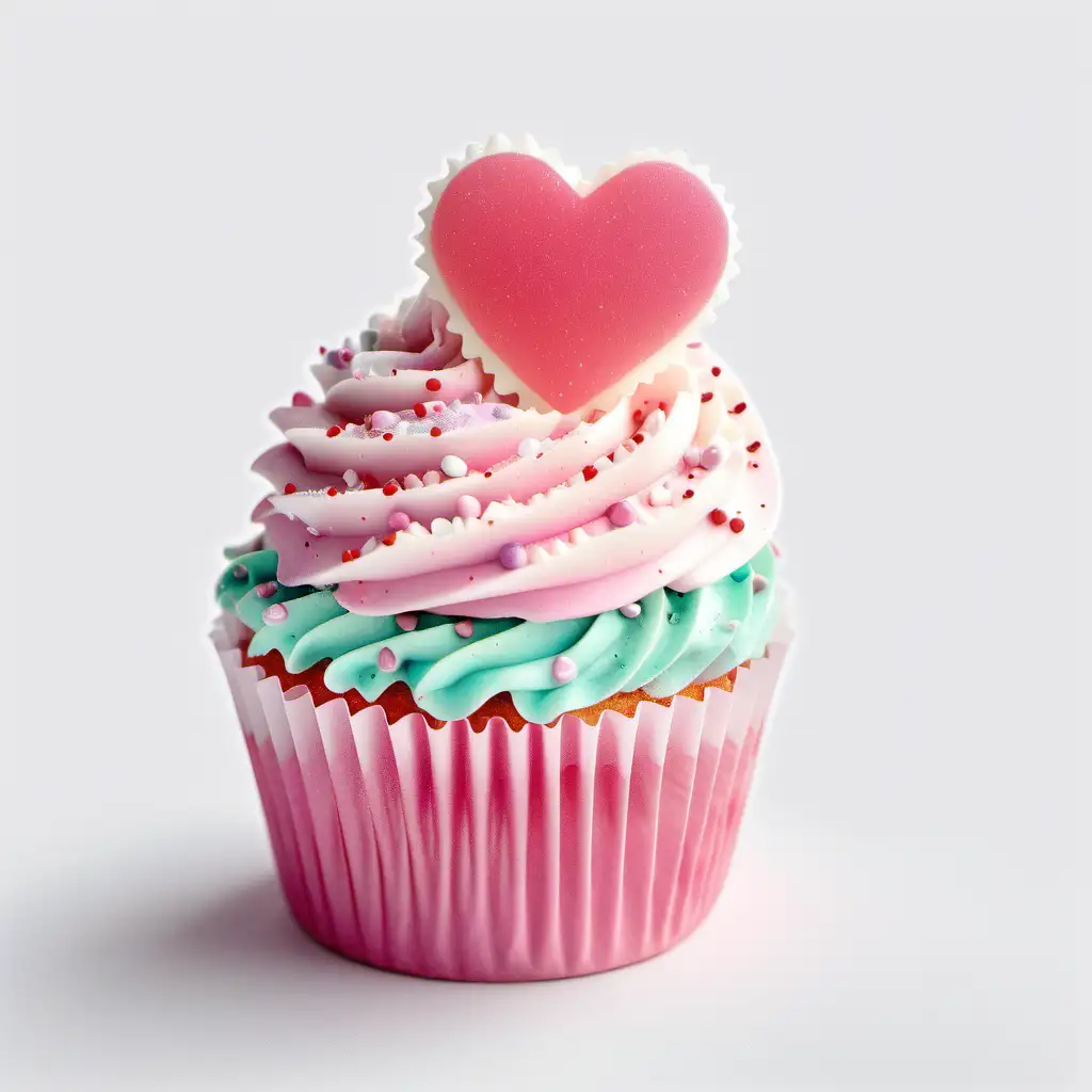 Exquisite Pastel Frosted Valentine Cupcake on White Background