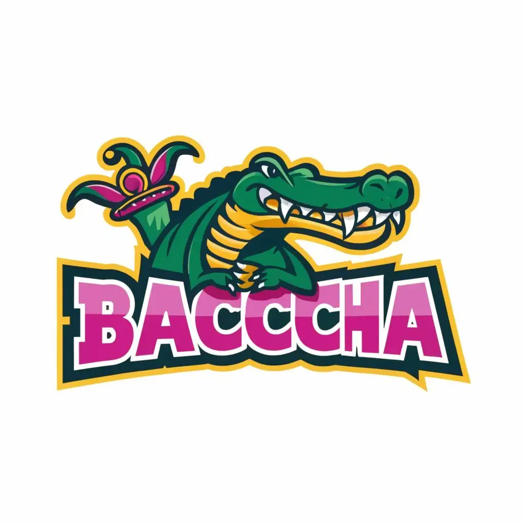 logo, alligator, mardi gras, new orleans, with the text "Baccha", typography, be used in Entertainment industry