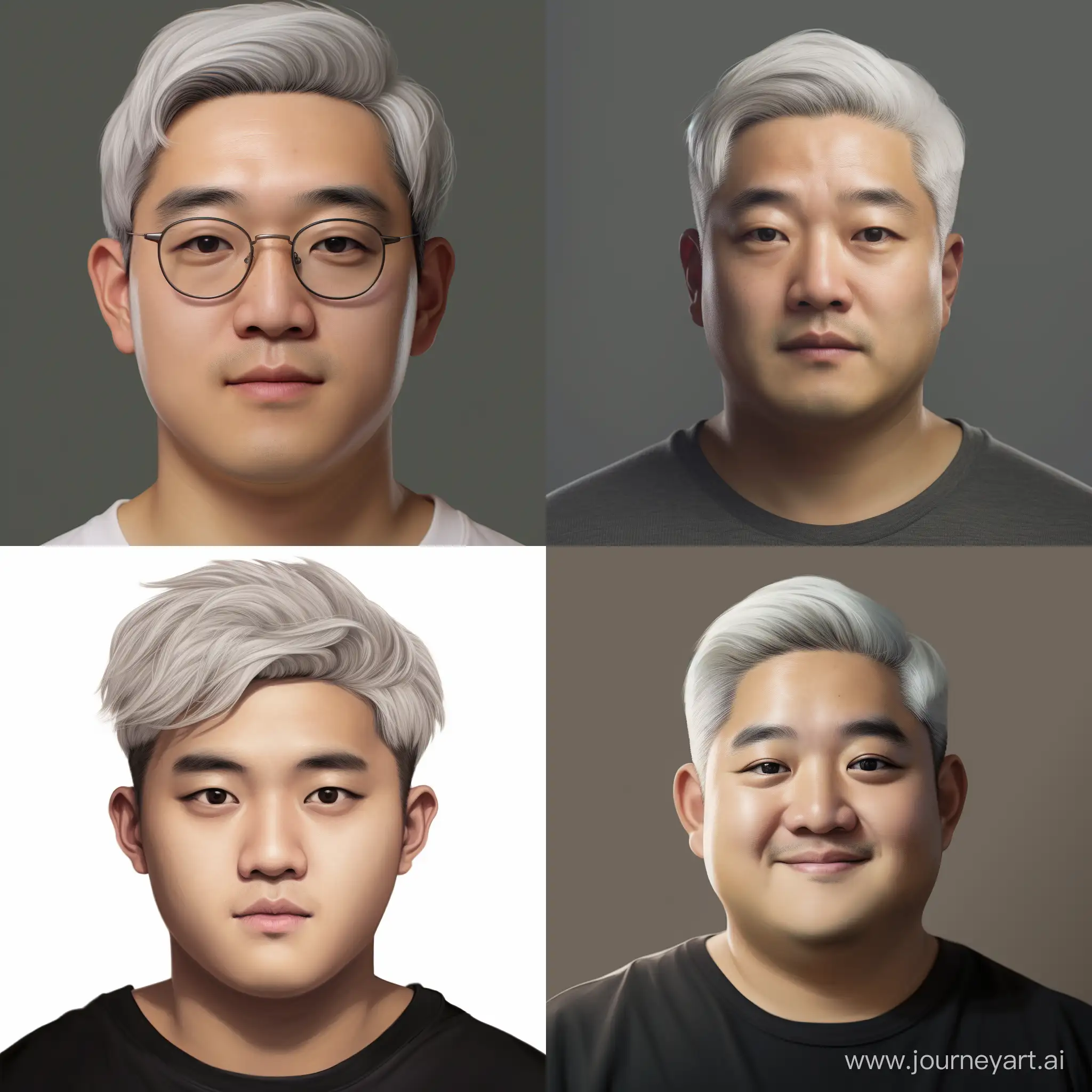Realistic-Portrait-of-WhiteHaired-Asian-Man-Staring-at-Camera