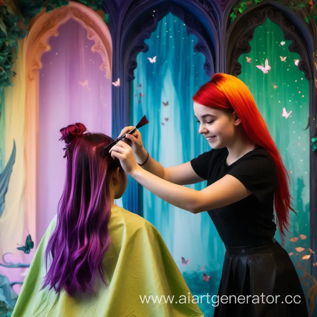 Enchanting-Hair-Transformation-Girls-Dyeing-Hair-in-a-FairyTale-Wonderland