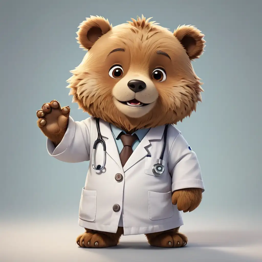 a cute Bear  in cartoon style in doctor clothes with clear background