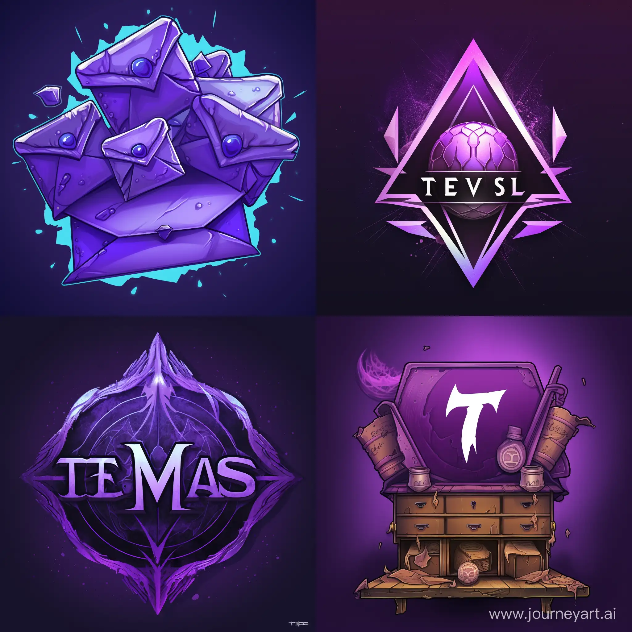 draw the Telegram channel's telegram logo with the name "Must-Haves" in purple tones and show 4 options
