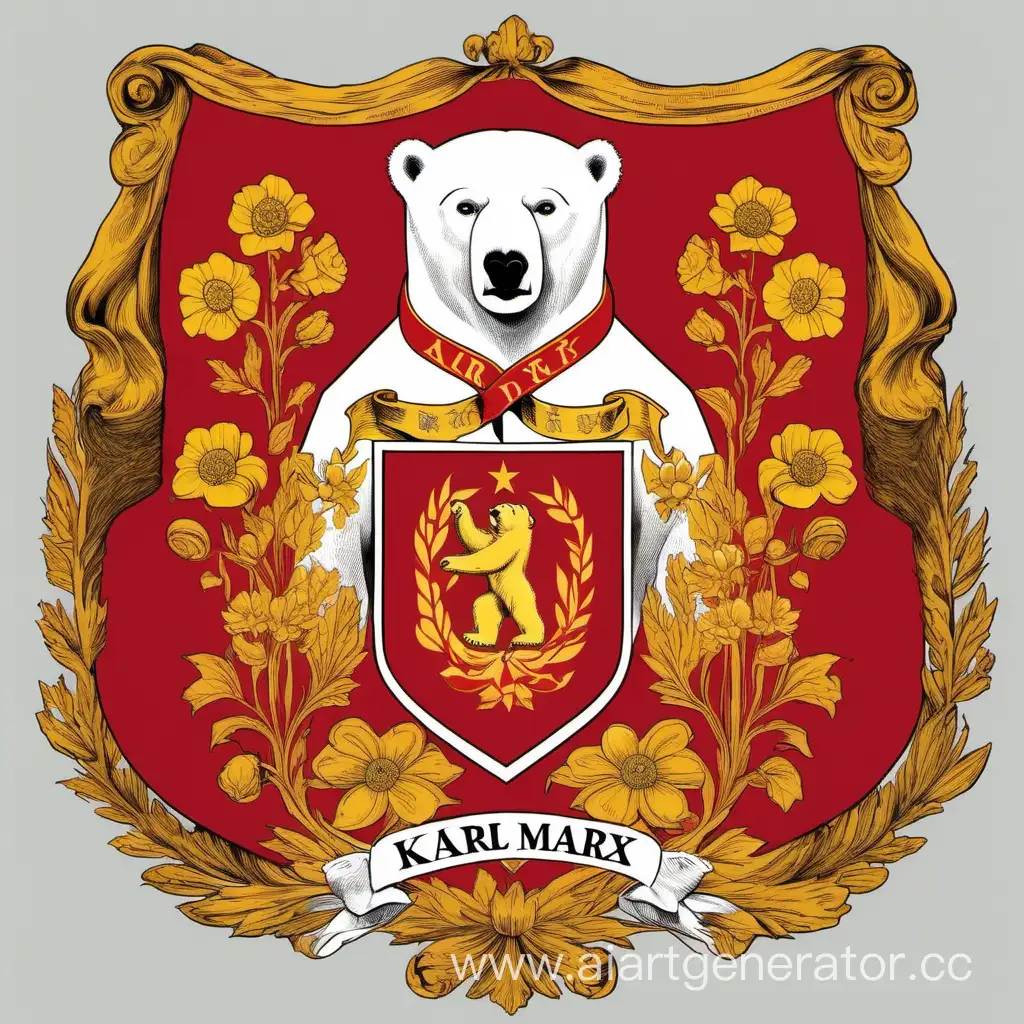 Social-Democracy-Symbolized-Crimson-and-Golden-Floral-Coat-of-Arms-with-Karl-Marxs-Polar-Bear