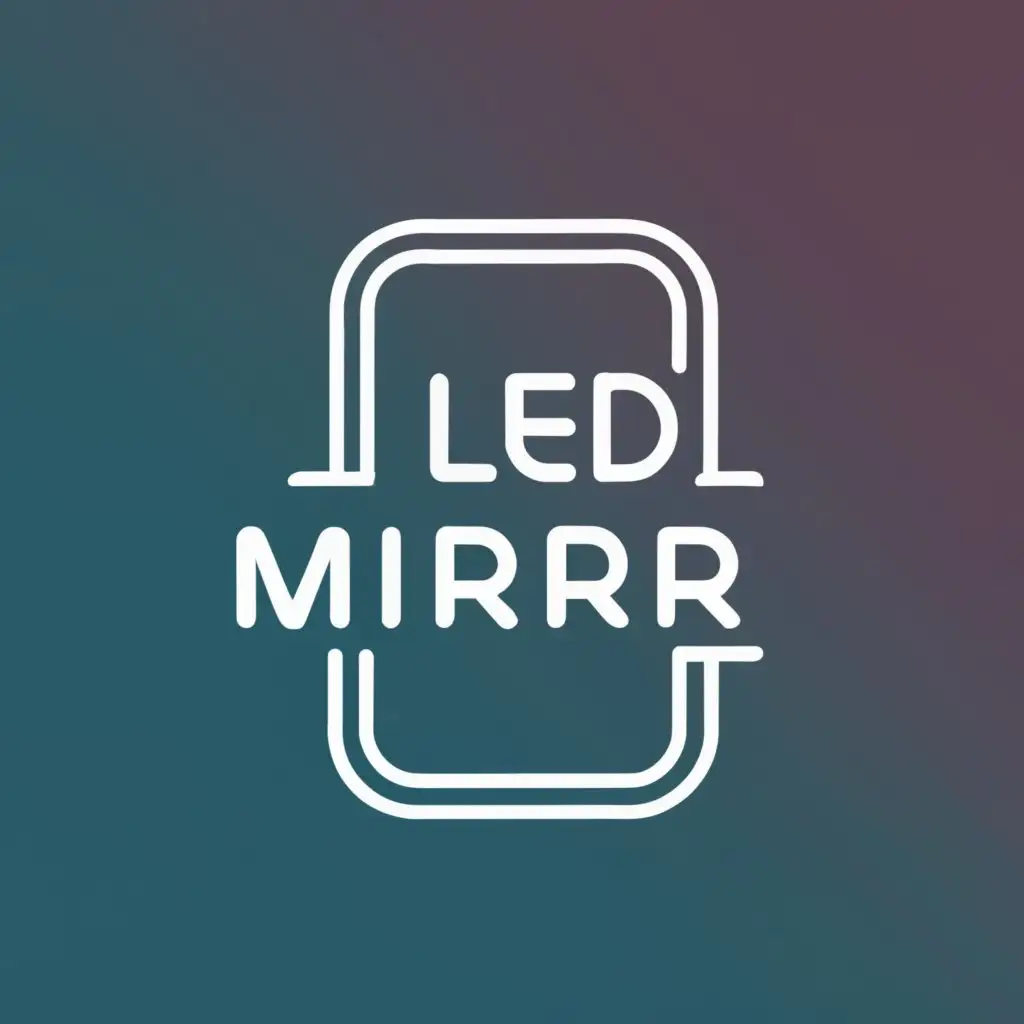 logo, A large, rectangular mirror framed with a continuous LED light that creates a bright outline, with the text "LED MIRROR", typography, be used in Technology industry