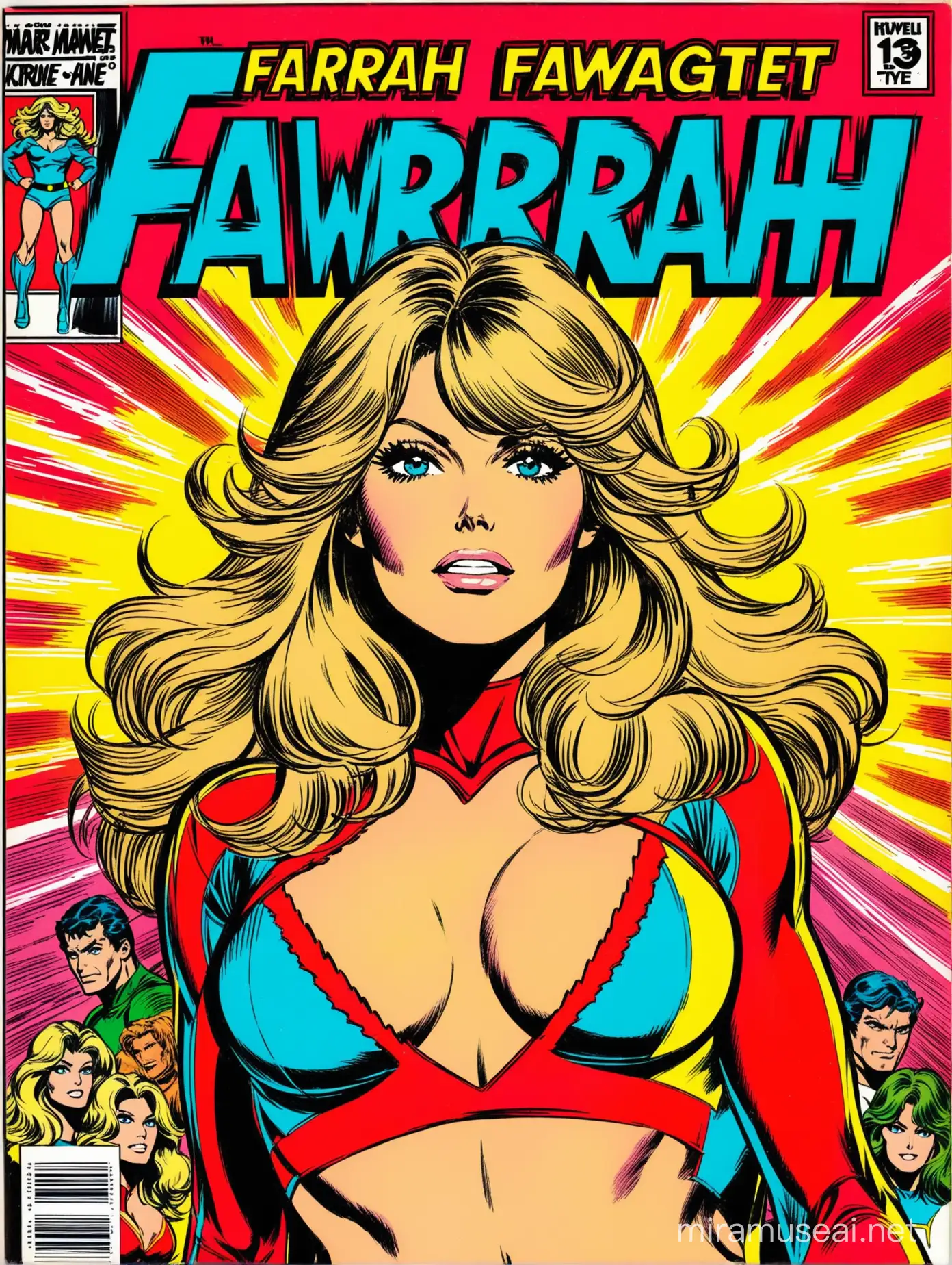 farrah fawcett comic style vintage marvel comic cover bright colorful