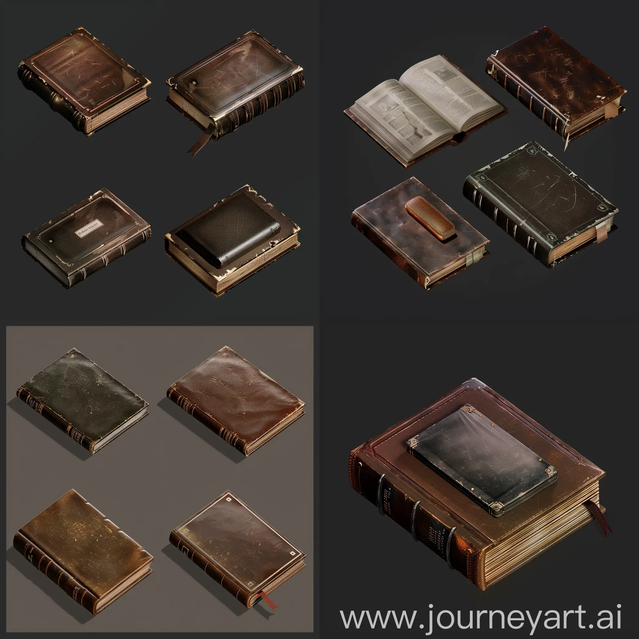 Isometric-Set-of-Realistic-Old-Worn-Books-with-Leather-Covers