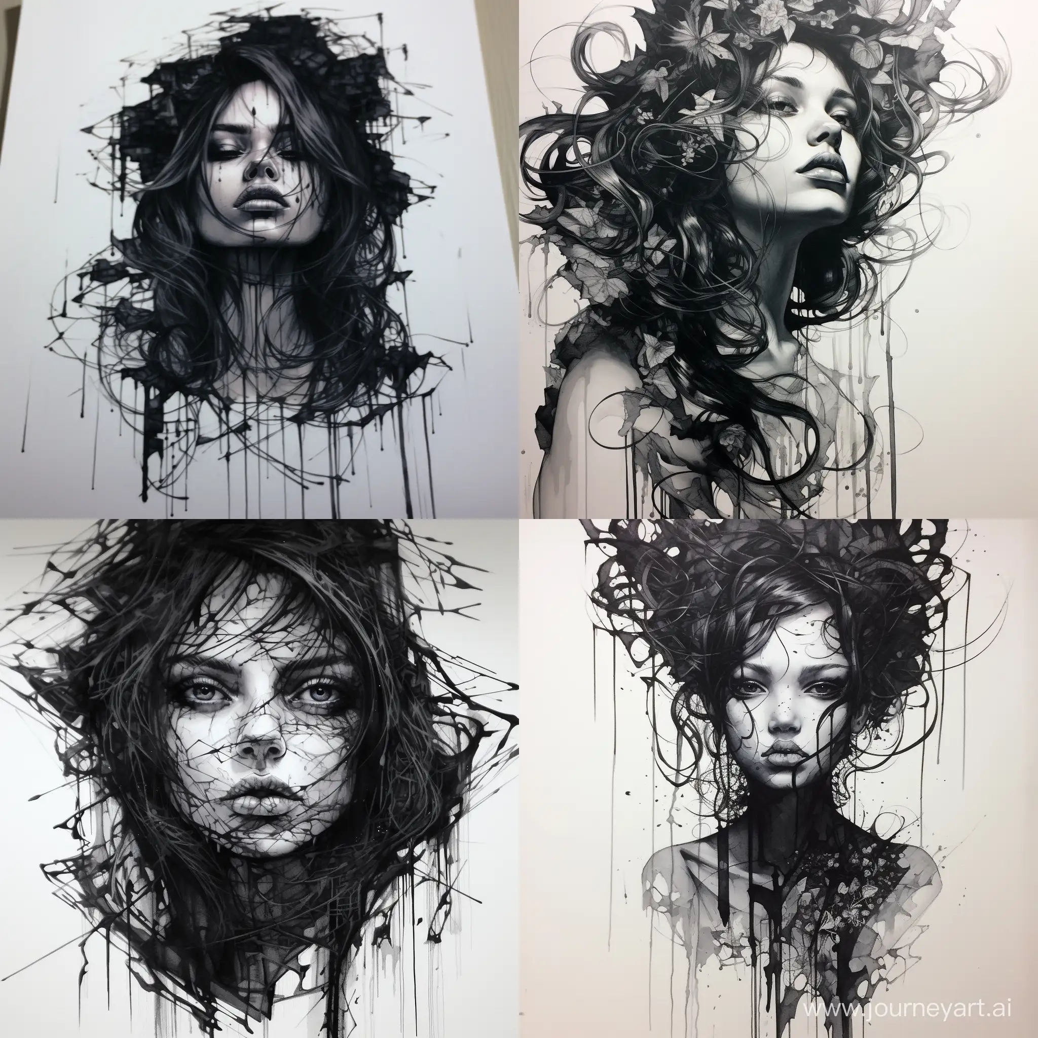 Contemplative-Conceptual-Girl-in-Black-Ink-Art