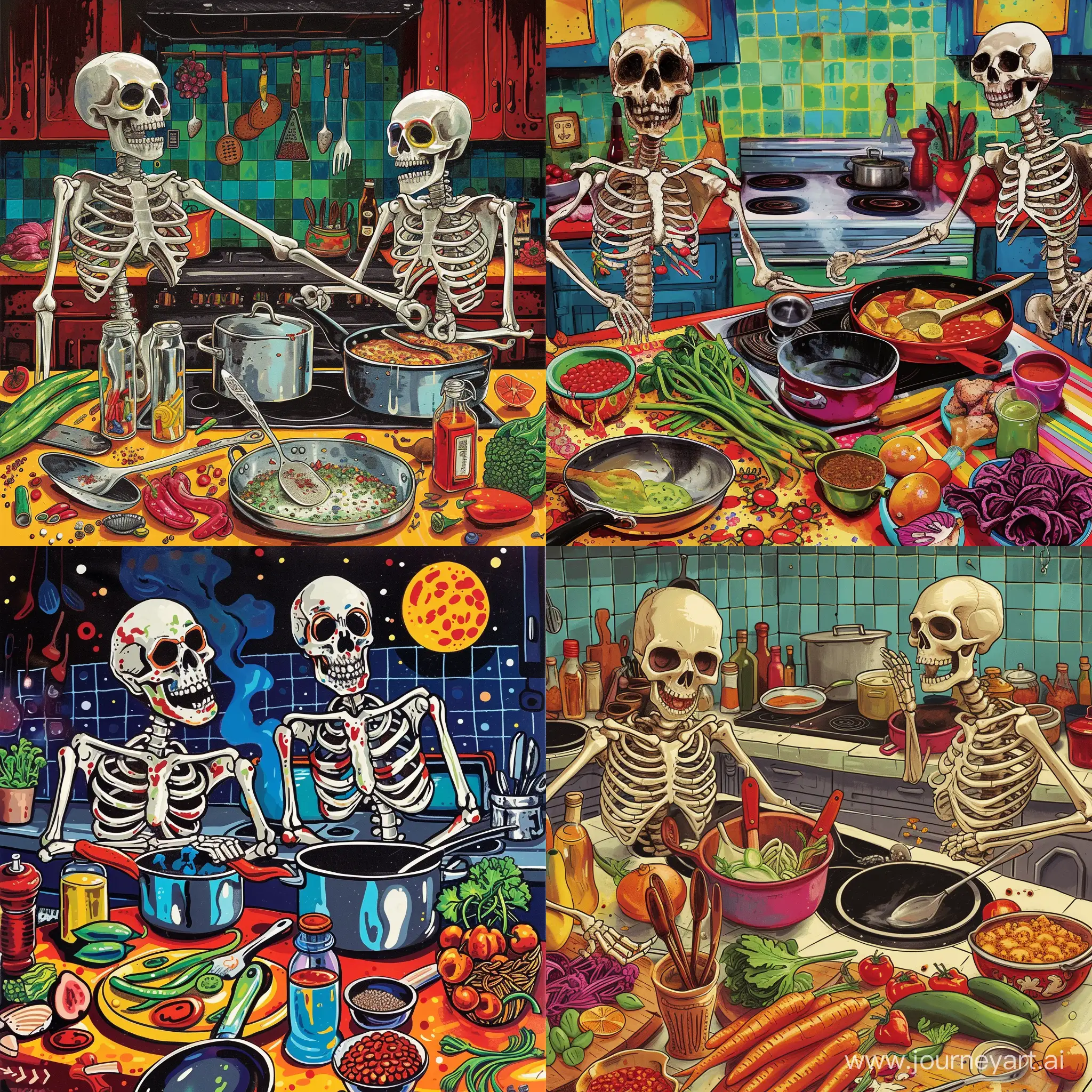 Vibrant-Skeletons-Cooking-Up-a-Culinary-Storm-in-Colorful-Kitchen-Poster