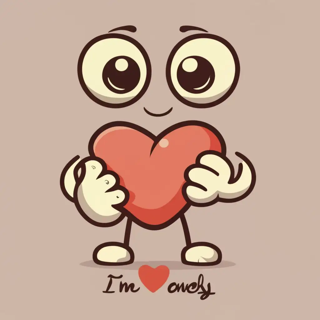 logo, A cute character holds a heart in his hands with loving eyes, with the text "I'm lonely", typography, be used in Home Family industry