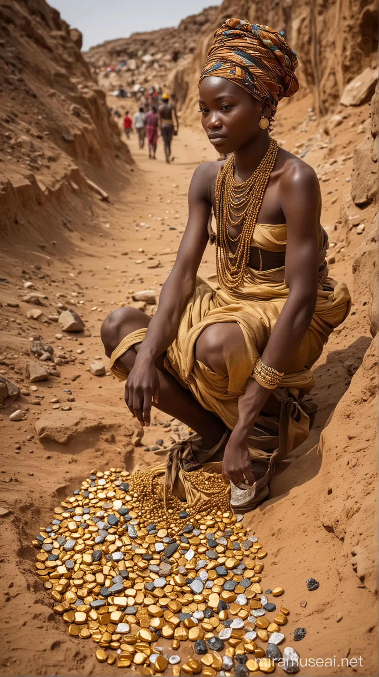 Ancient African Gold and Diamond Mining Scene