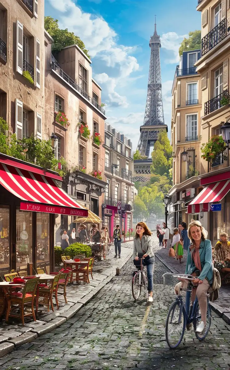 Charming-Parisian-Street-Scene-with-Cafe-and-Cobblestone-Pavement