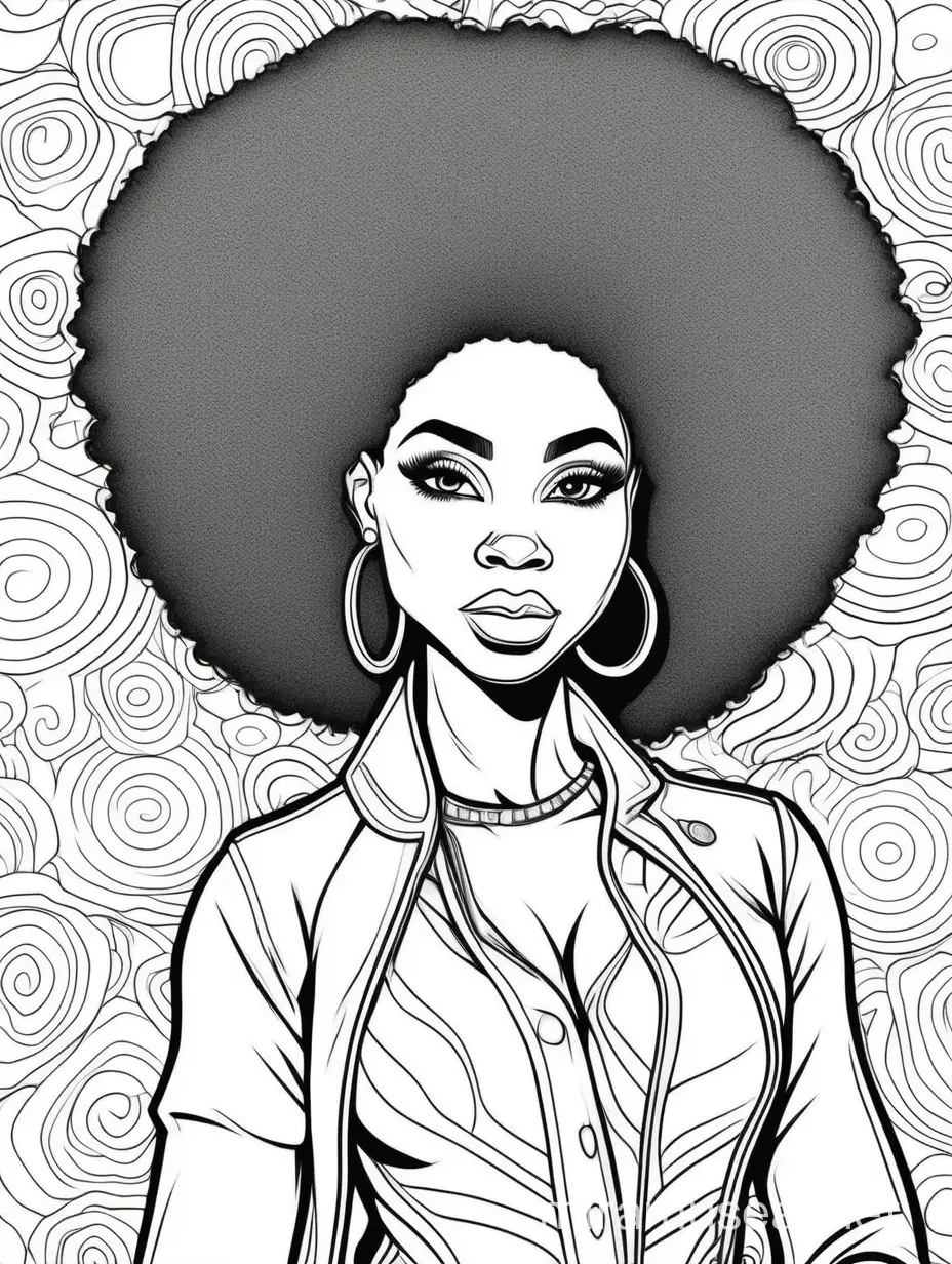 Afro Ponytail Coloring Page African American Woman in Fun Backgrounds