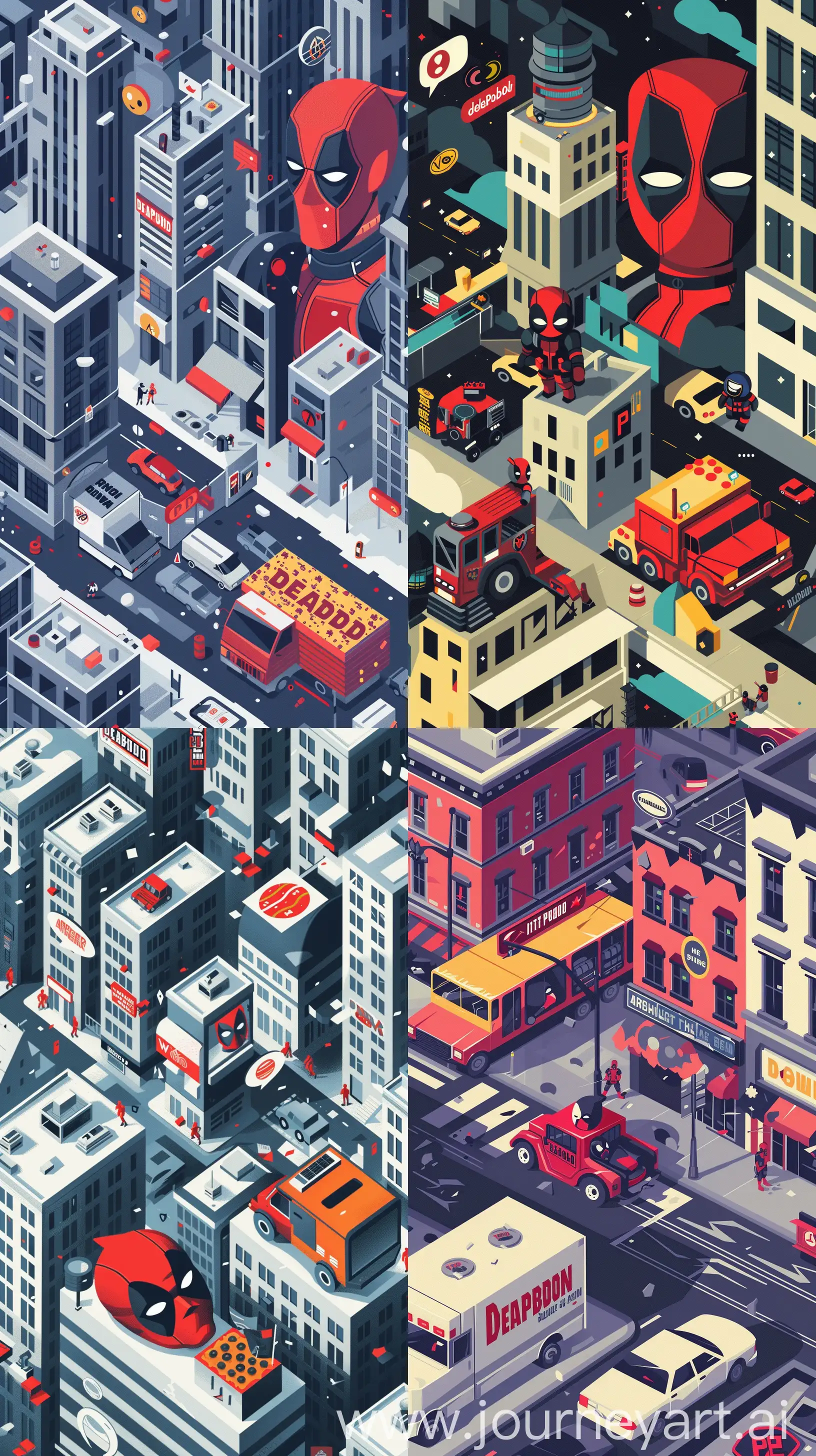 Dynamic-Deadpool-Cityscape-Wallpaper-Minimalist-Isometric-Design-with-Superhero-Elements