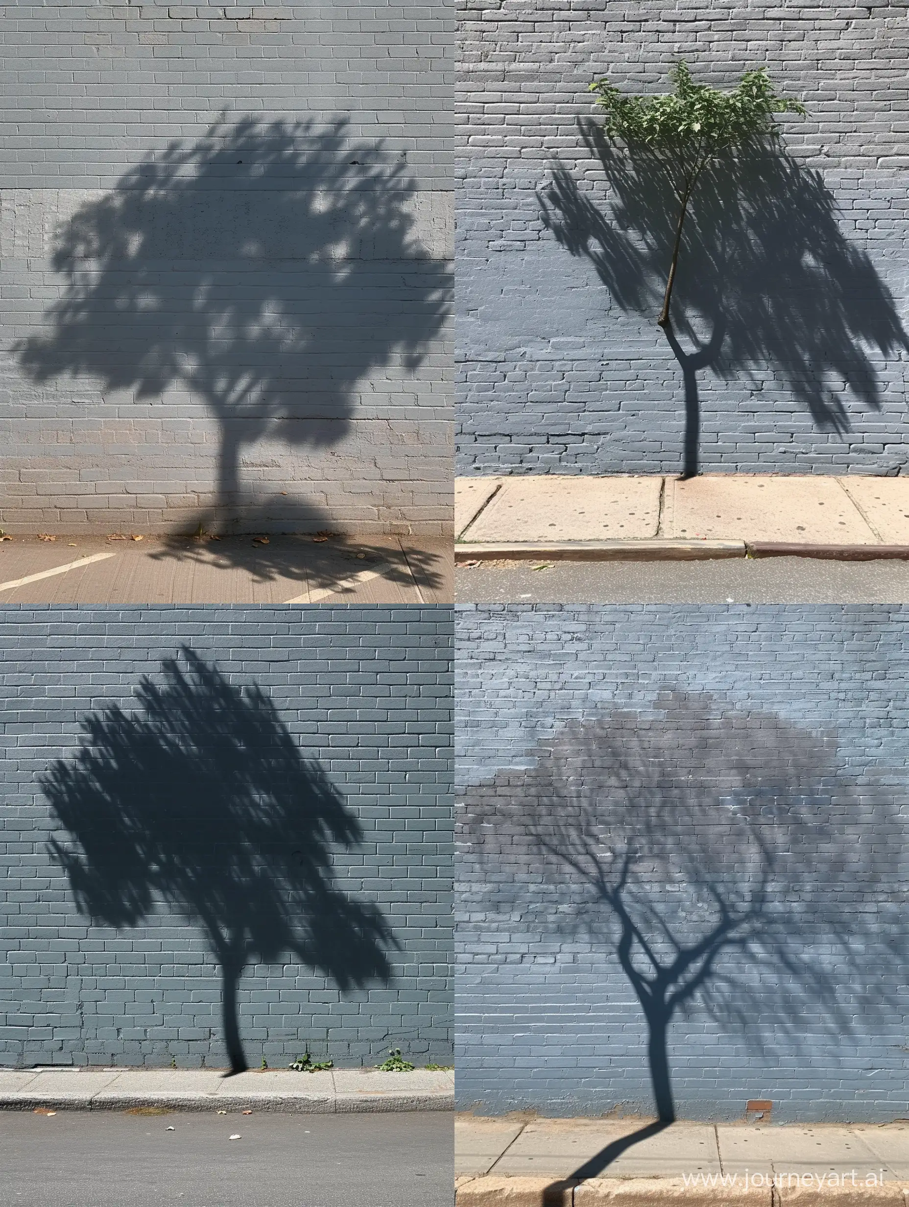 Tree shadow on a grey bricked wall on a sunny day