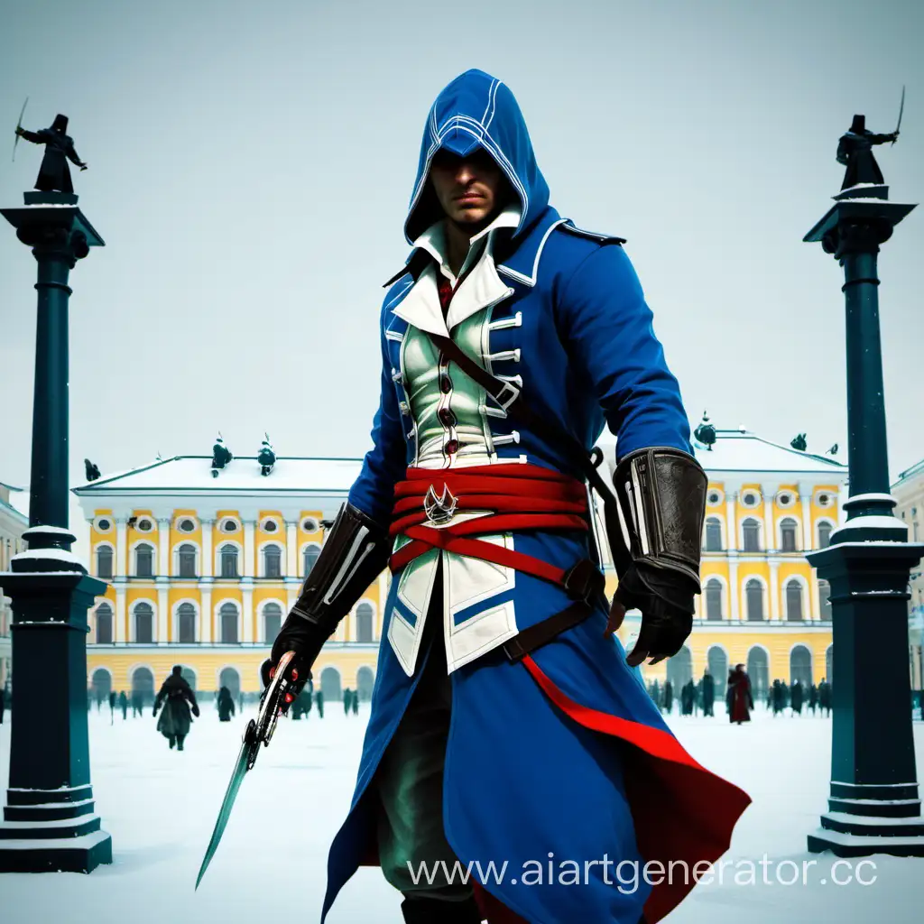 Русский ассасин на фоне Питера Assassin's Creed